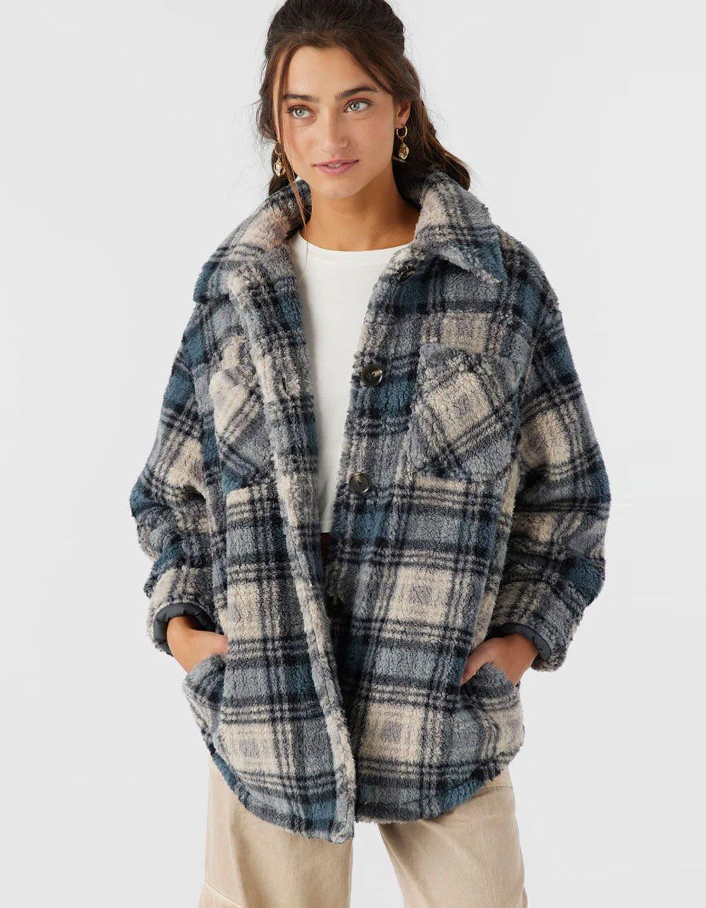 O'NEILL Heath Plaid Womens Oversized Fleece Jacket - BLUE COMBO Product Image