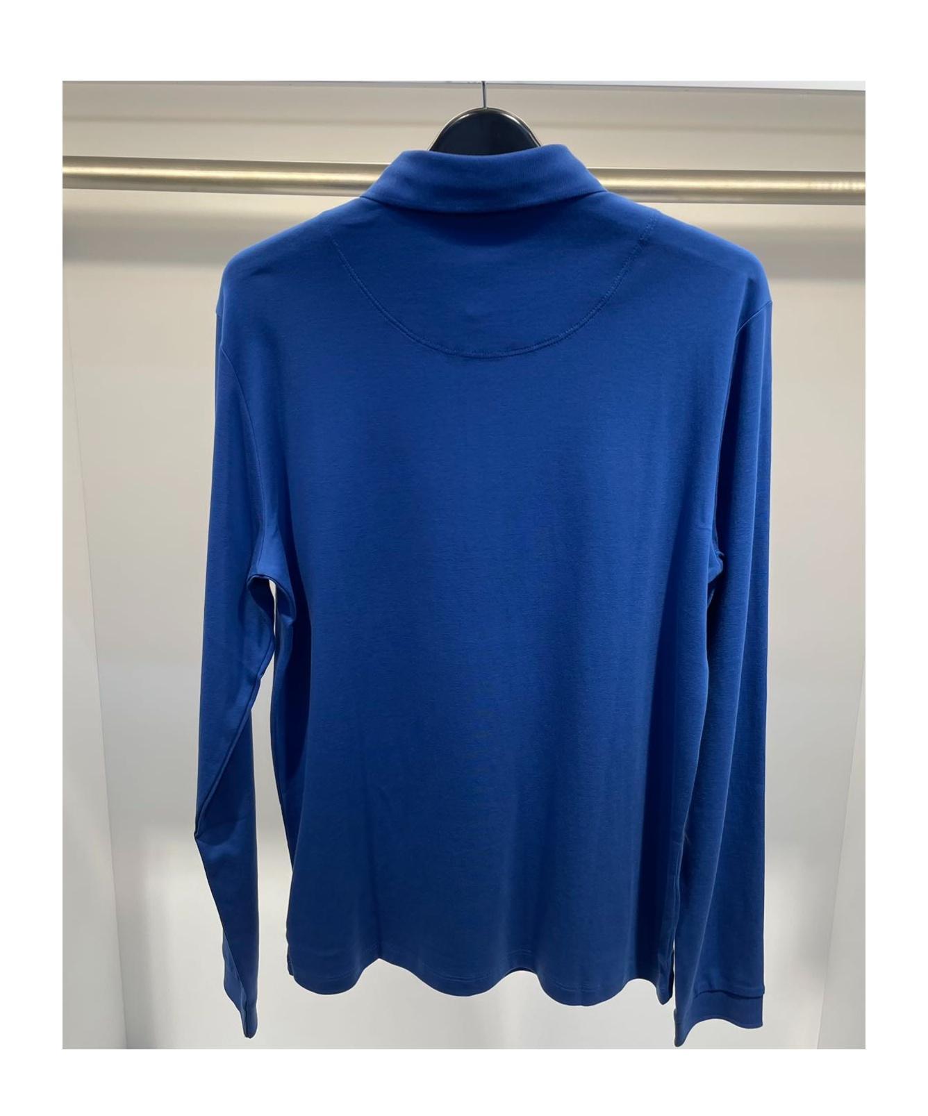 HUGO BOSS Logo Long-sleeved Polo Shirt In Blue Product Image