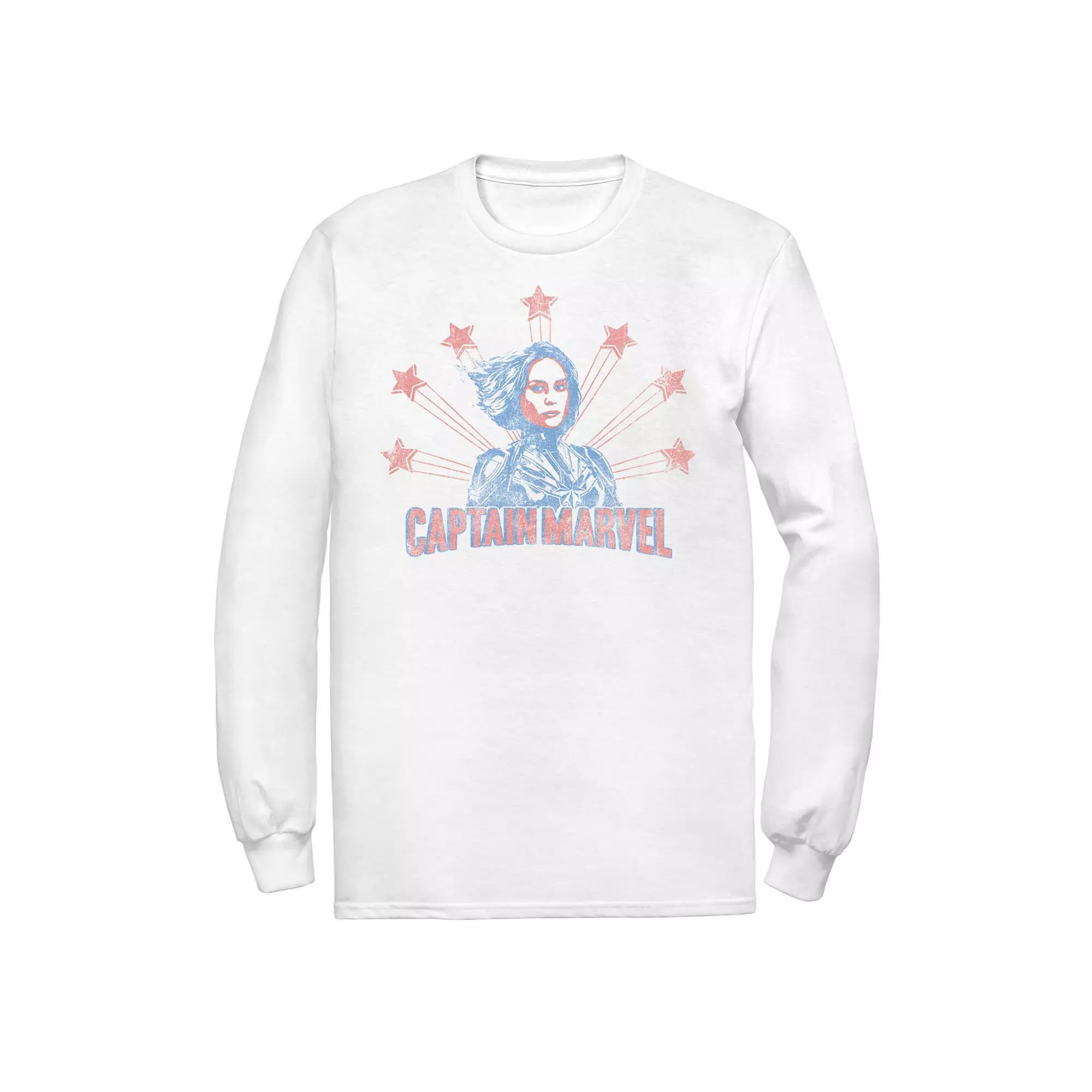 Men's Captain Marvel Distressed Portrait Tee, Size: Large, White Product Image