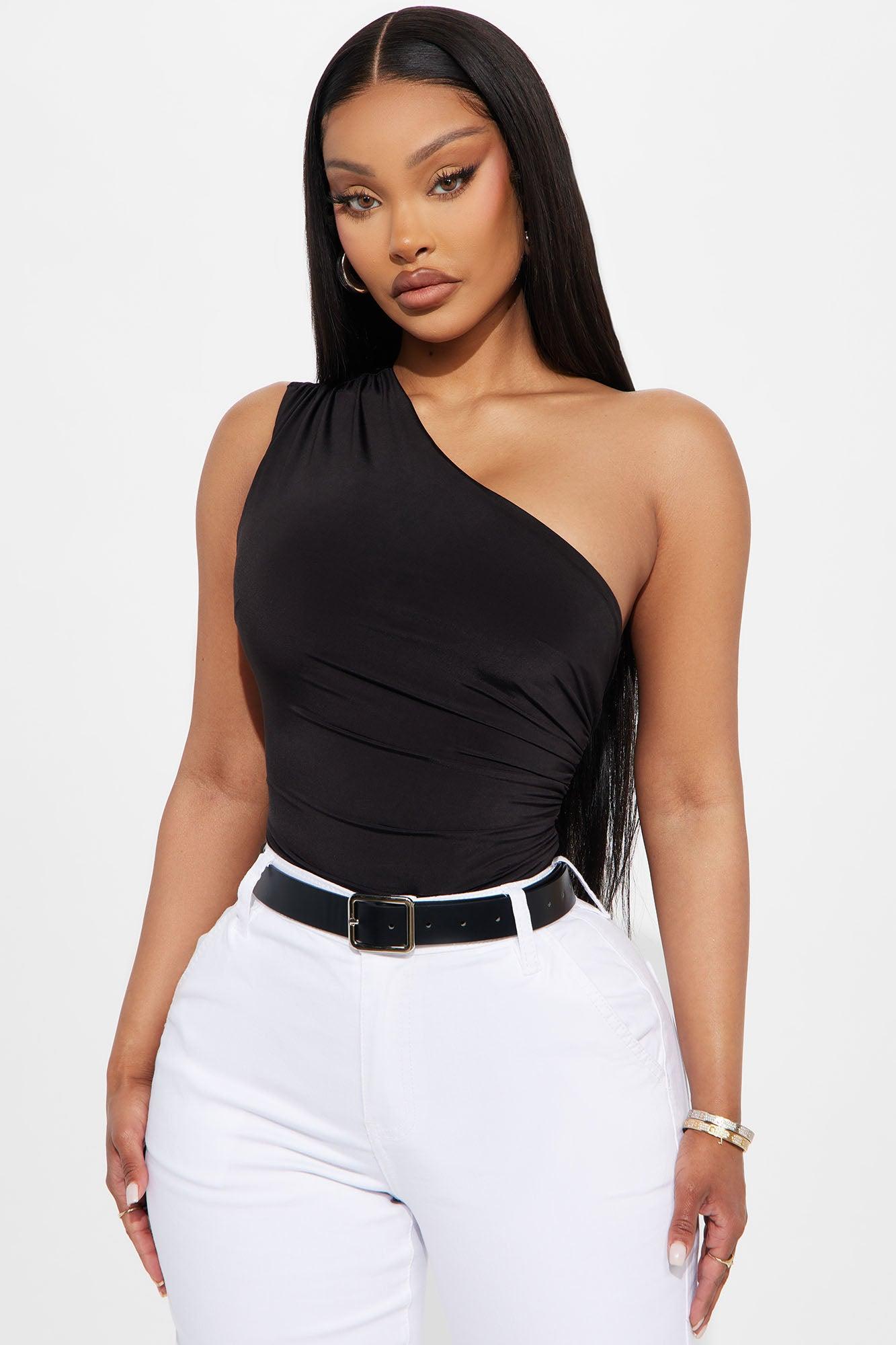 Living Proof One Shoulder Ruched Bodysuit - Black Product Image