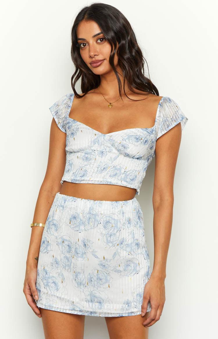 Mayia Blue Rose Print Top Product Image