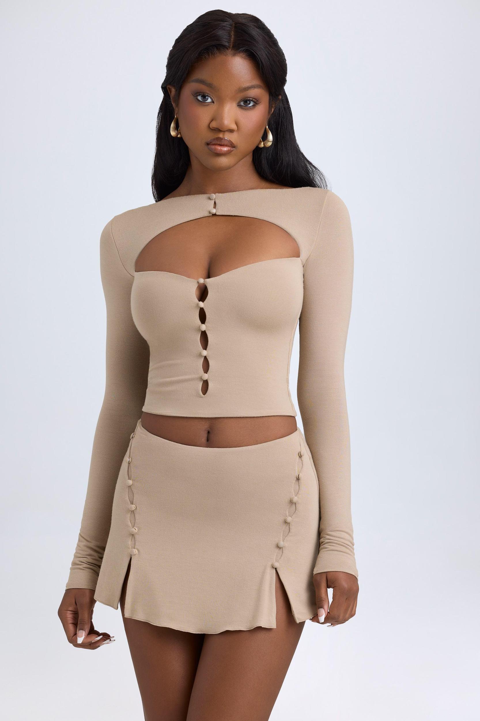Modal Cut-Out Button-Detail Top in Taupe Product Image