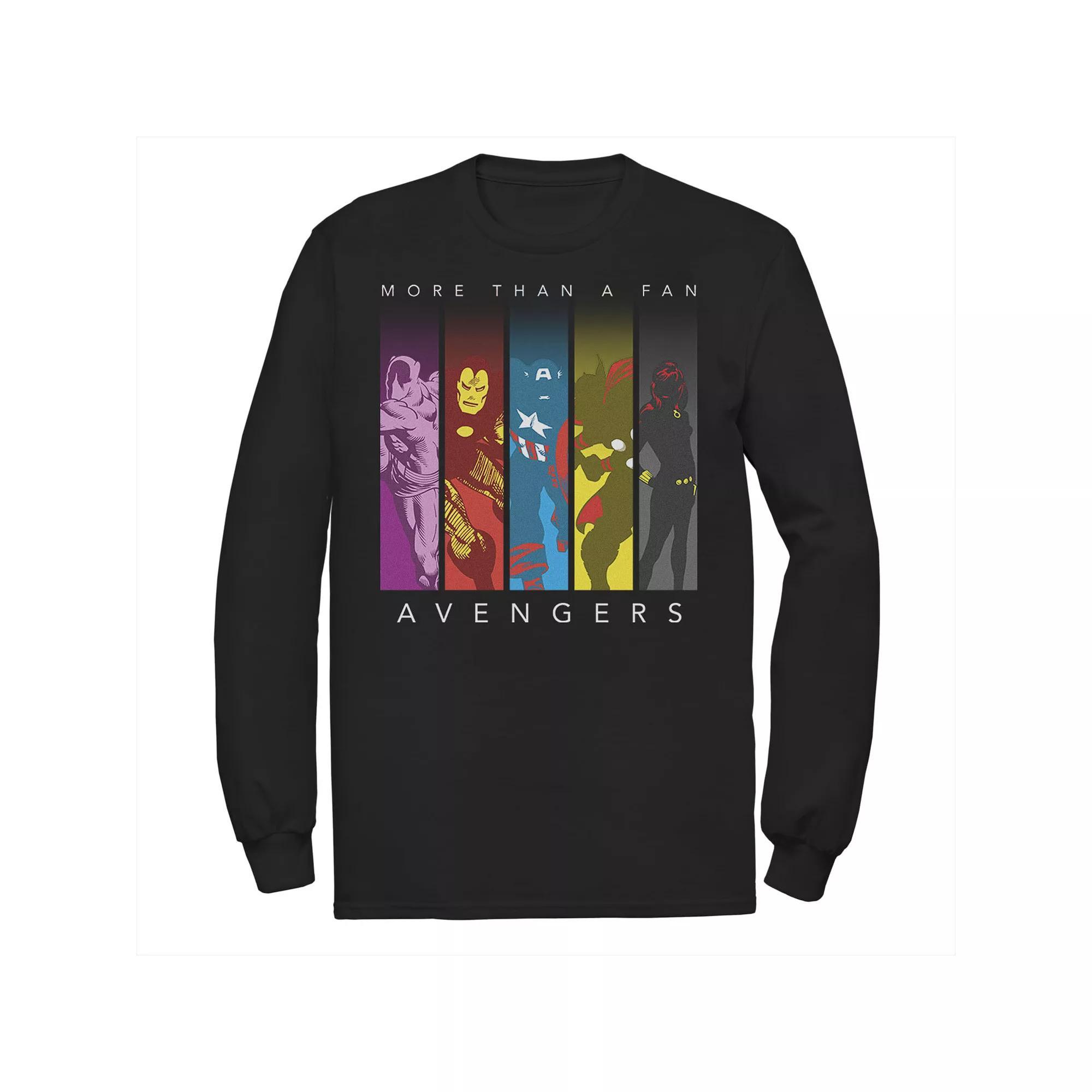 Men's Marvel Marvel Avengers More Than A Fan Colorful Panel Silhouette Long Sleeve Graphic Tee, Size: Small, Black Product Image