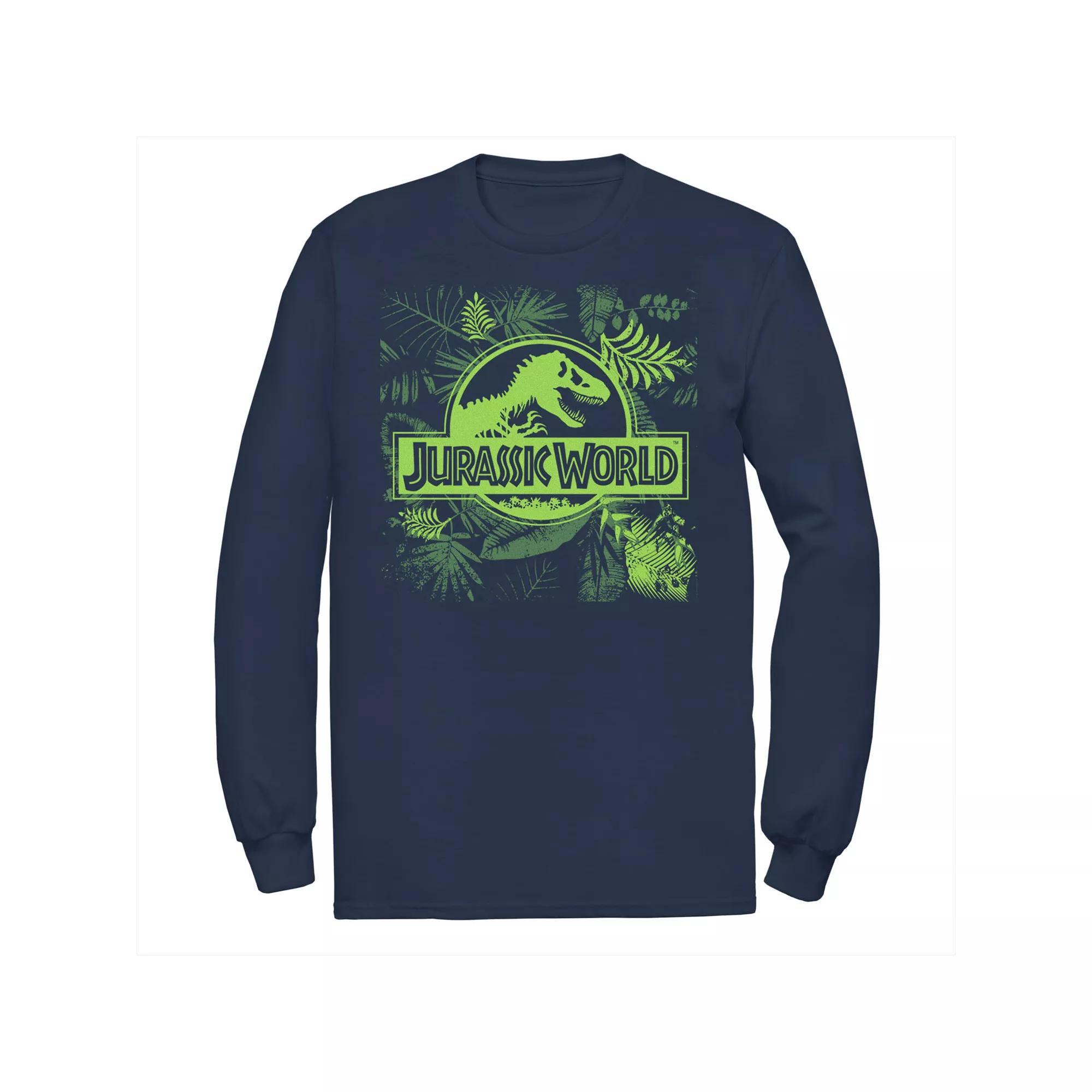Men's Jurassic World Grey Jungle Classic Logo Long Sleeve Graphic Tee, Size: Large, Blue Product Image