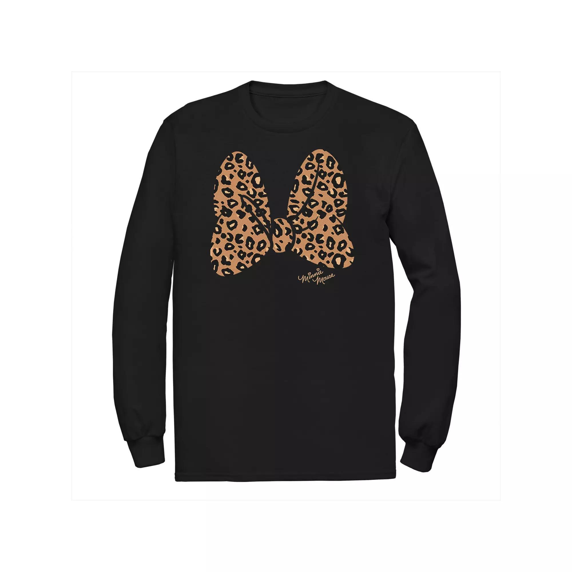 Disney's Minnie Mouse Big & Tall Leopard Print Bow Long Sleeve Graphic Tee, Men's, Size: 5XL, Black Product Image