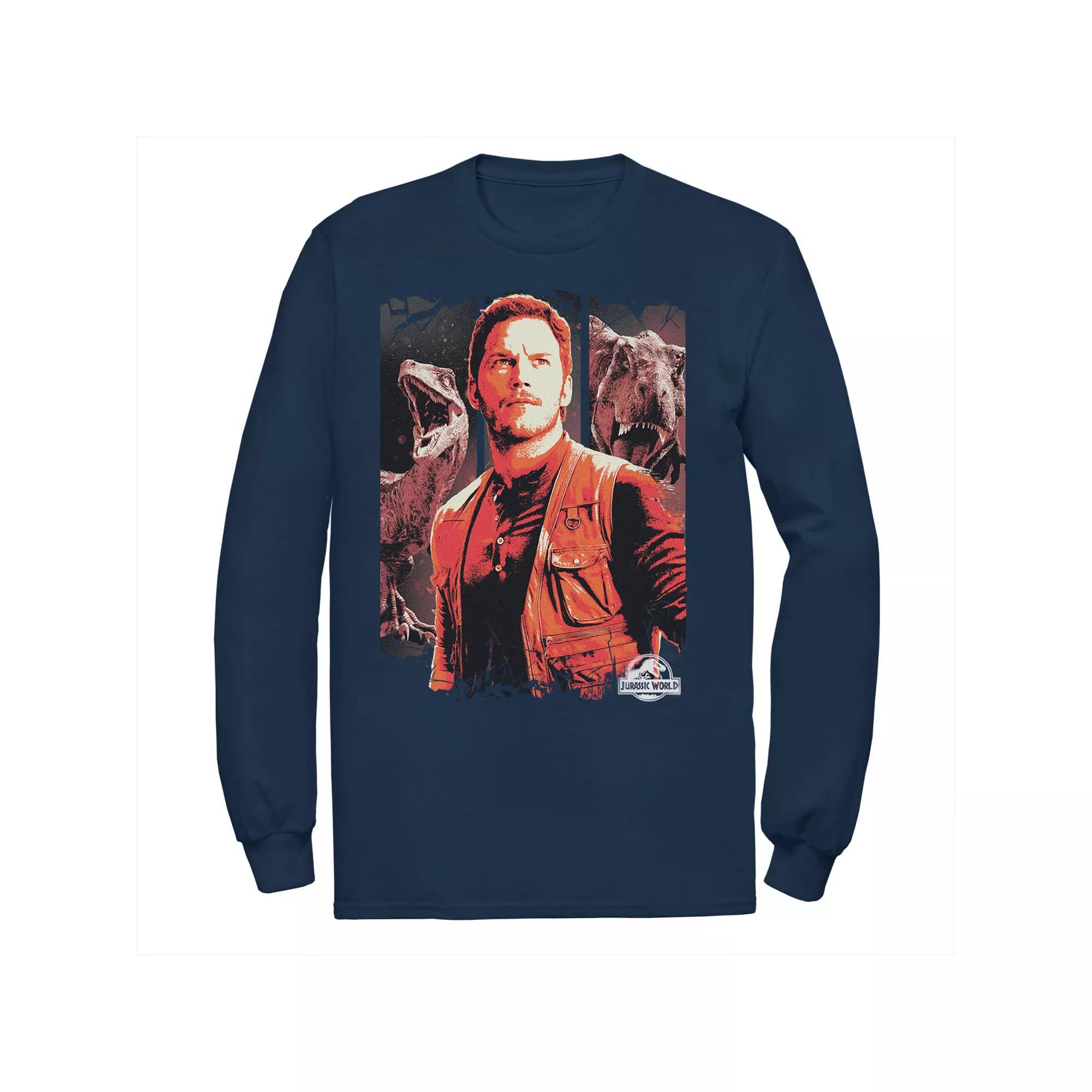 Men's Jurassic World Two Owen and Dinosaurs Red Hue Panel Portrait Tee, Size: Small, Black Product Image