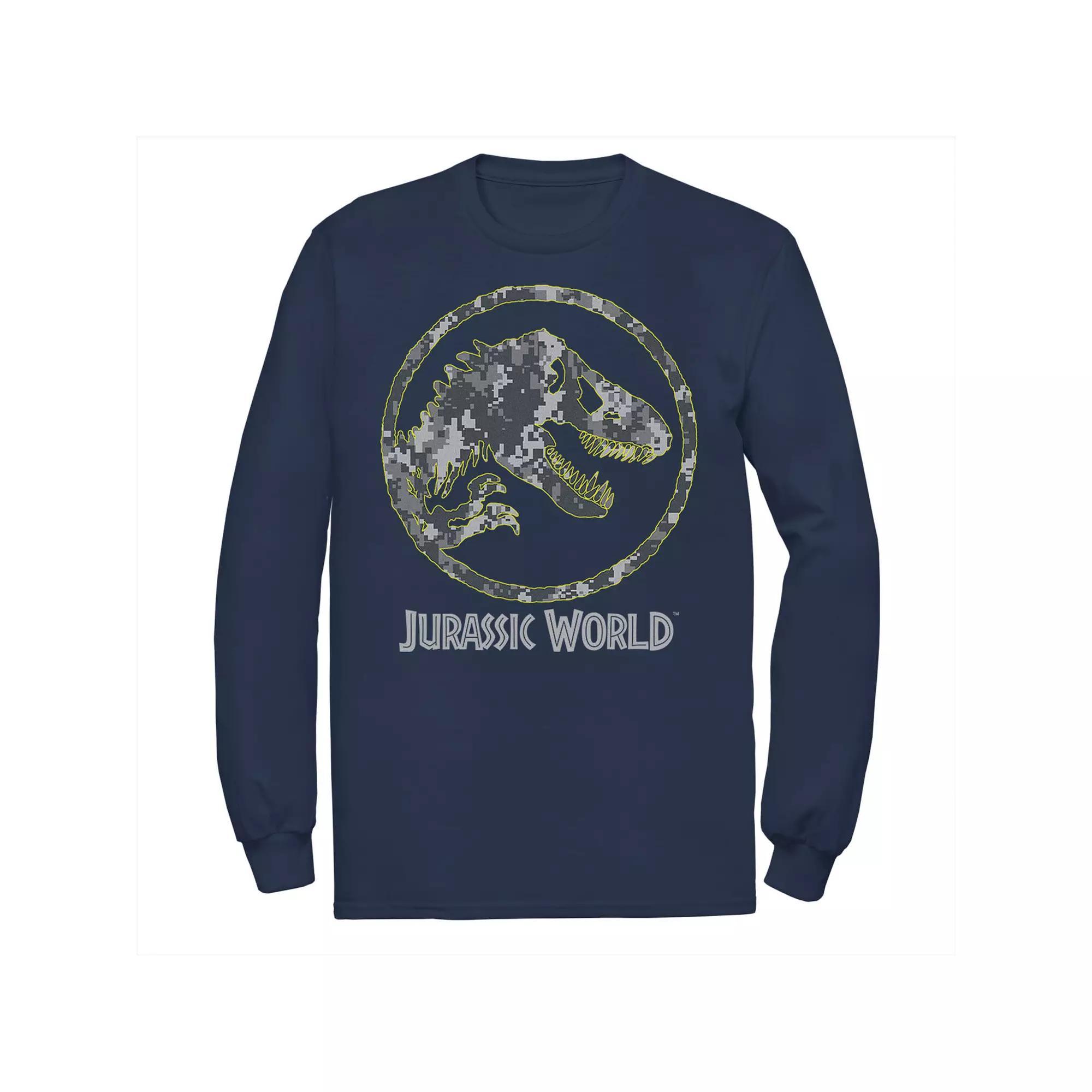 Men's Jurassic World Camouflage Yellow Outline Fossil Coin Logo Tee, Size: Large, Blue Product Image