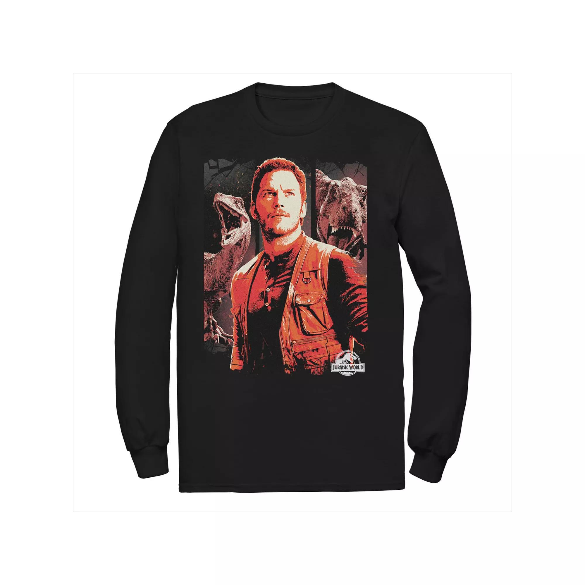 Men's Jurassic World Two Owen and Dinosaurs Red Hue Panel Portrait Tee, Size: Small, Black Product Image