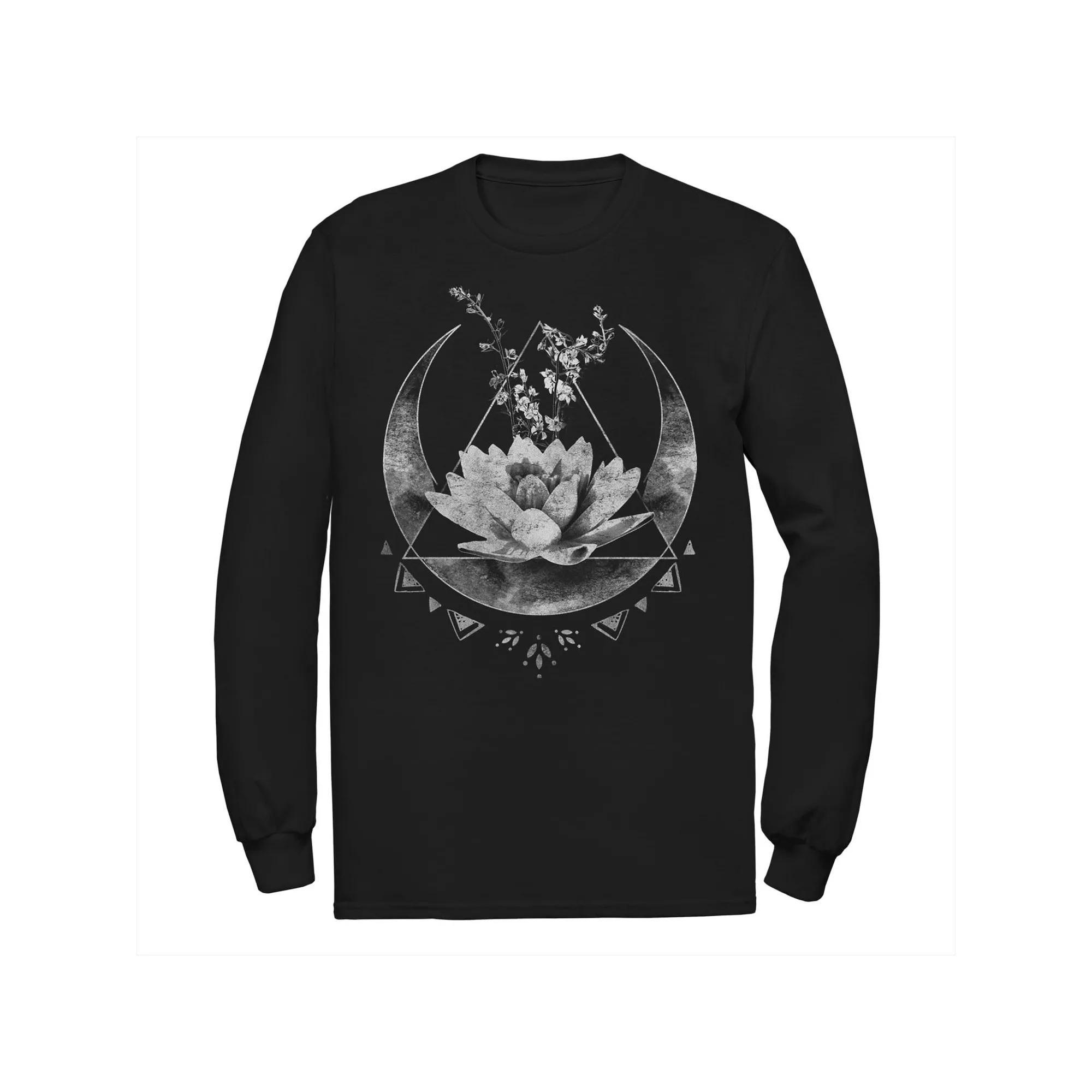 Men's Lotus Sitting On Crescent Moon Tee, Size: XXL, Black Product Image