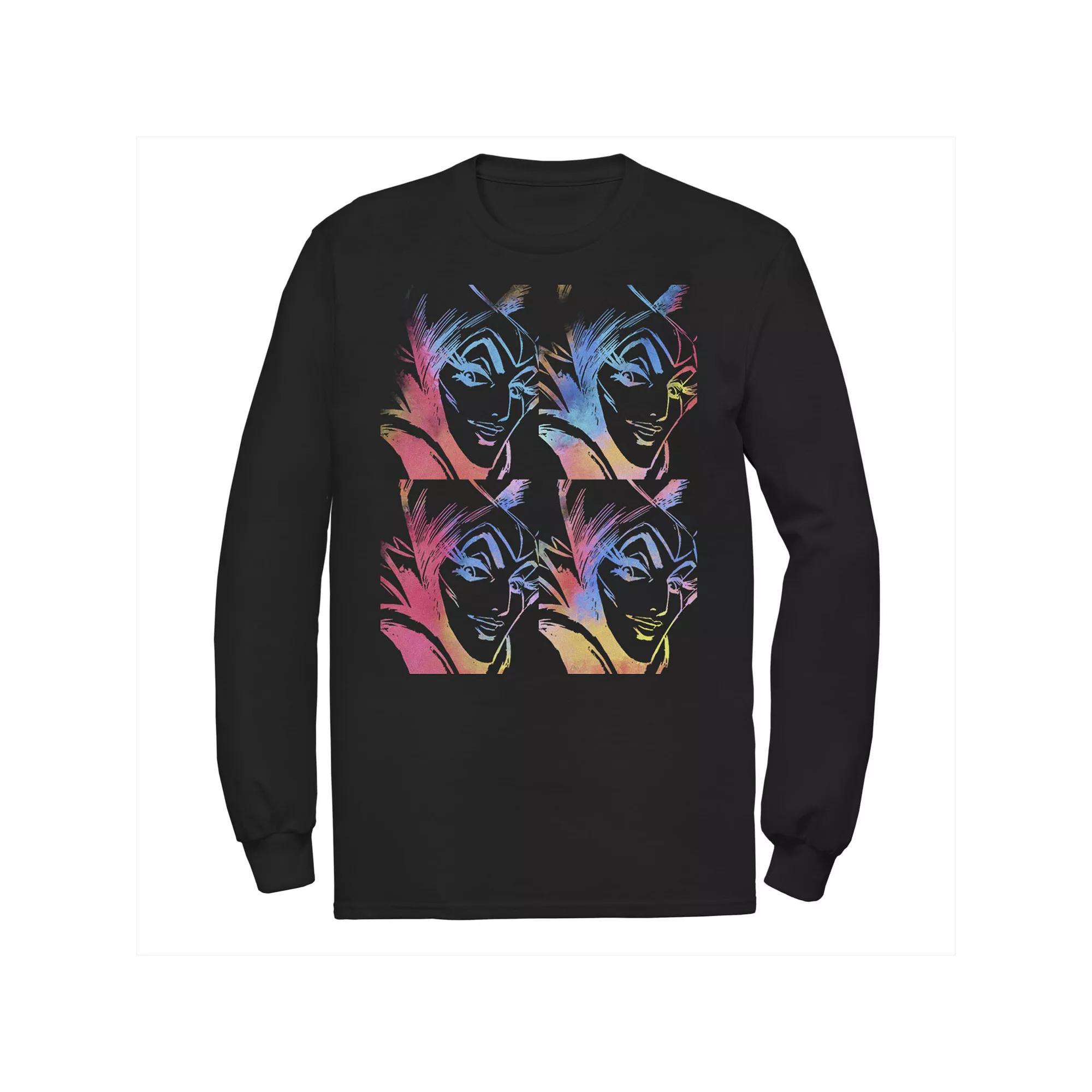 Disney's Villains Sleeping Beauty Maleficent Men's Stencil Panels Long Sleeve Tee, Size: Medium, Black Product Image