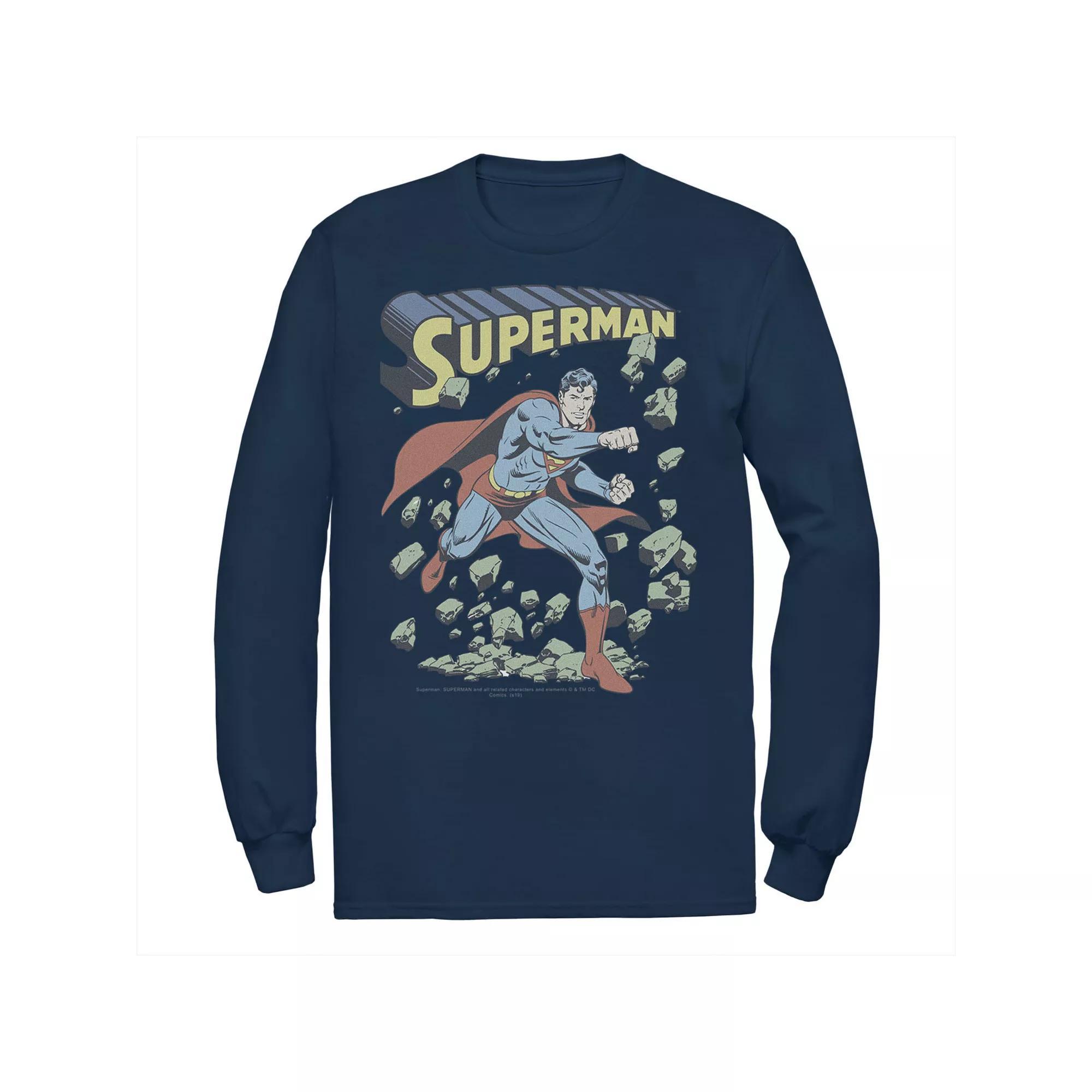 Men's DC Comics Superman With Rocks Vintage Poster Tee, Size: Small, Black Product Image