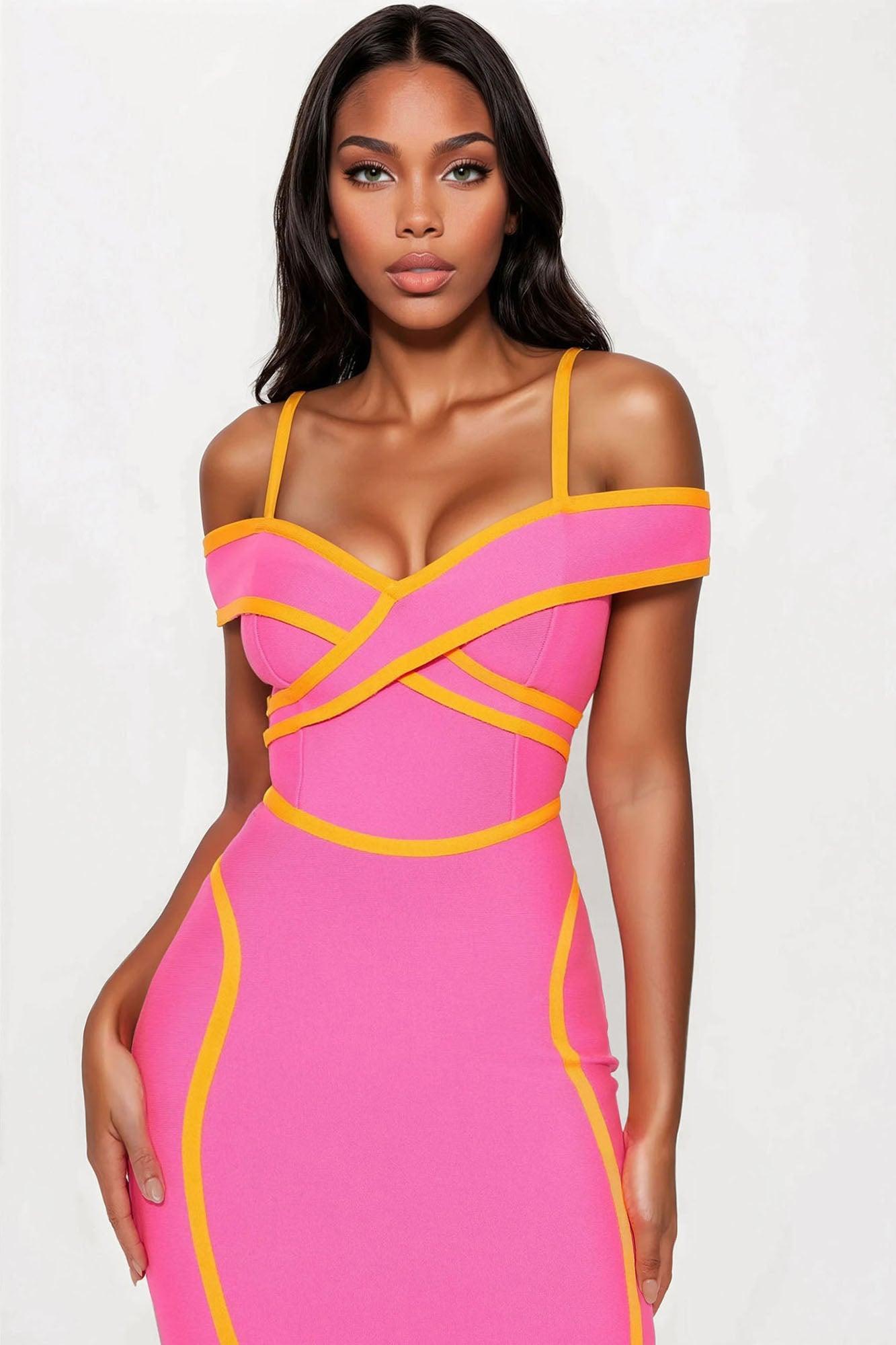 Alania Bandage Midi Dress - Hot Pink/combo Product Image