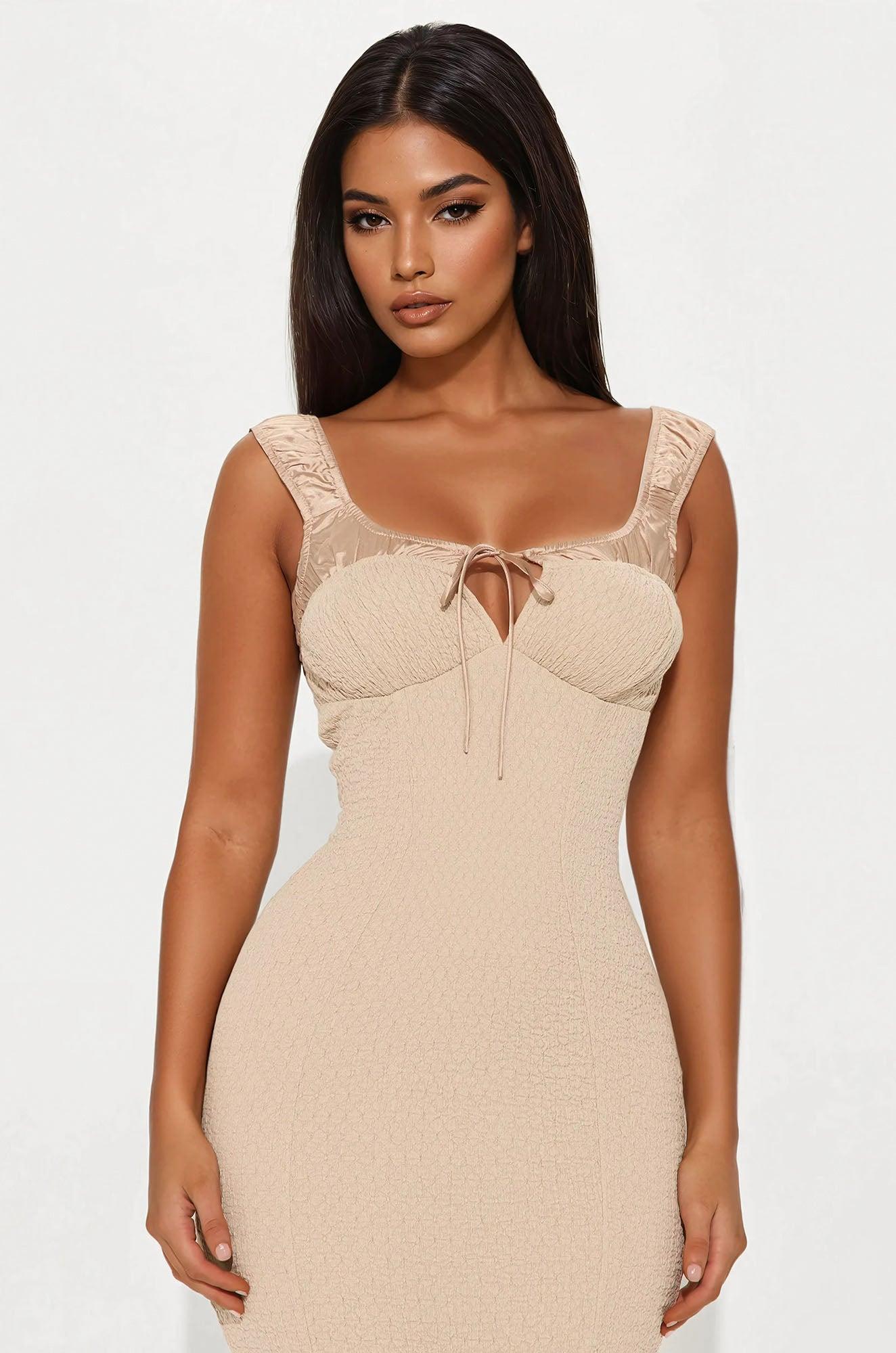 Maybelle Textured  Midi Dress - Taupe Product Image