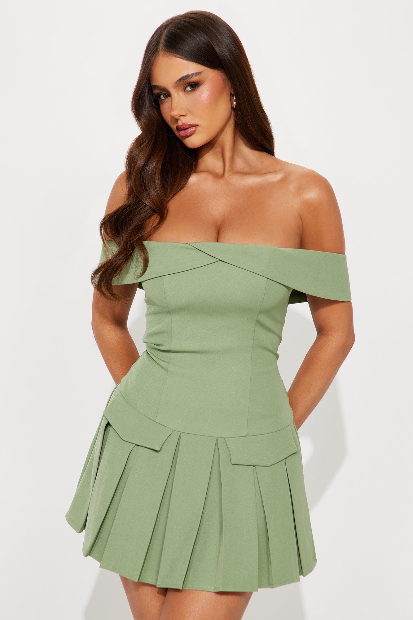 Amani Pleated Micro Mini Dress - Sage Product Image