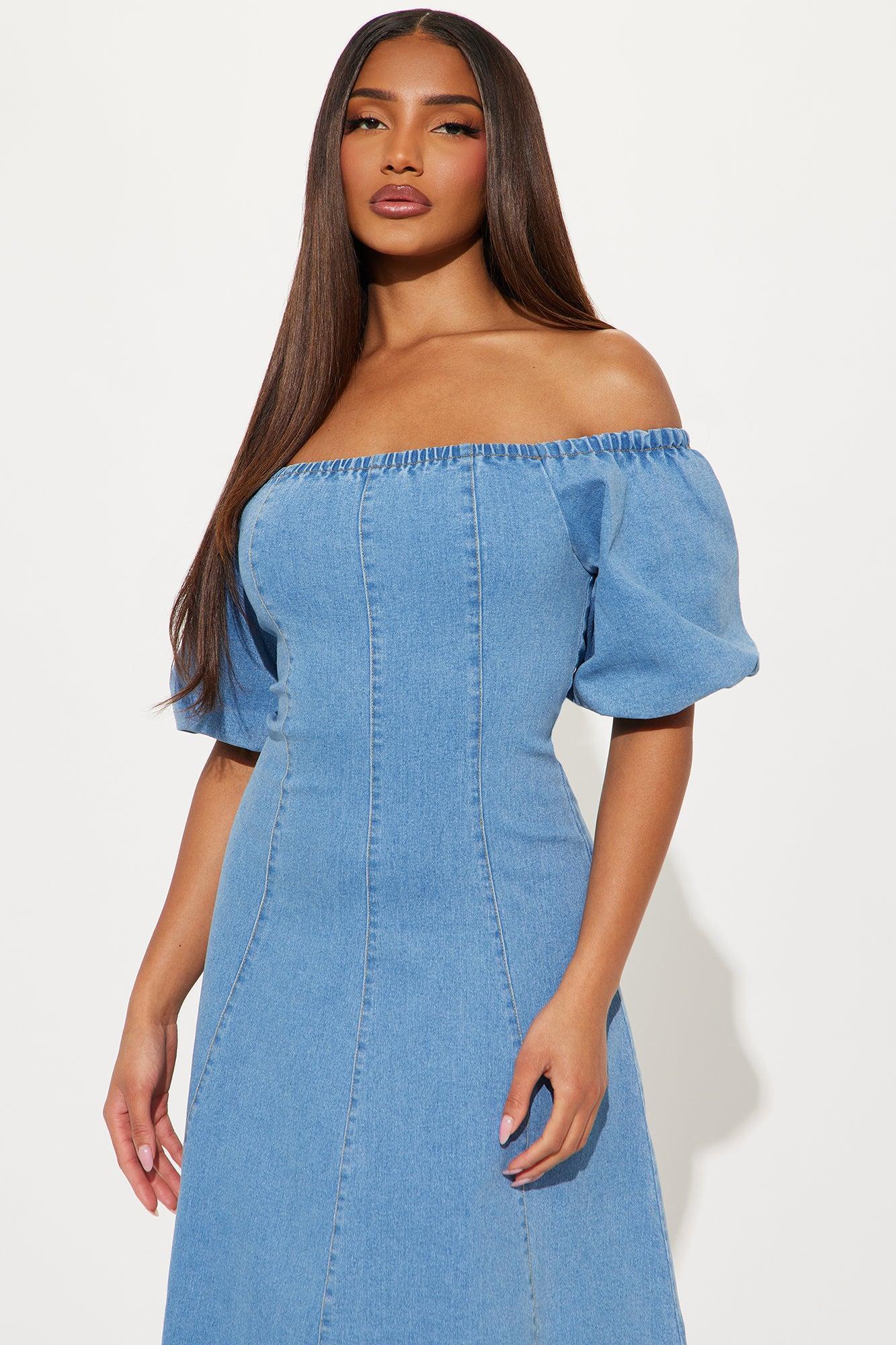 Meet At The Vineyard Denim Midi Dress - Light Wash Product Image
