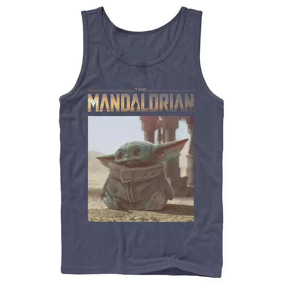 Men's Star Wars The Mandalorian The Child aka Baby Yoda Portrait Logo Tank Top, Size: Small, Blue Product Image
