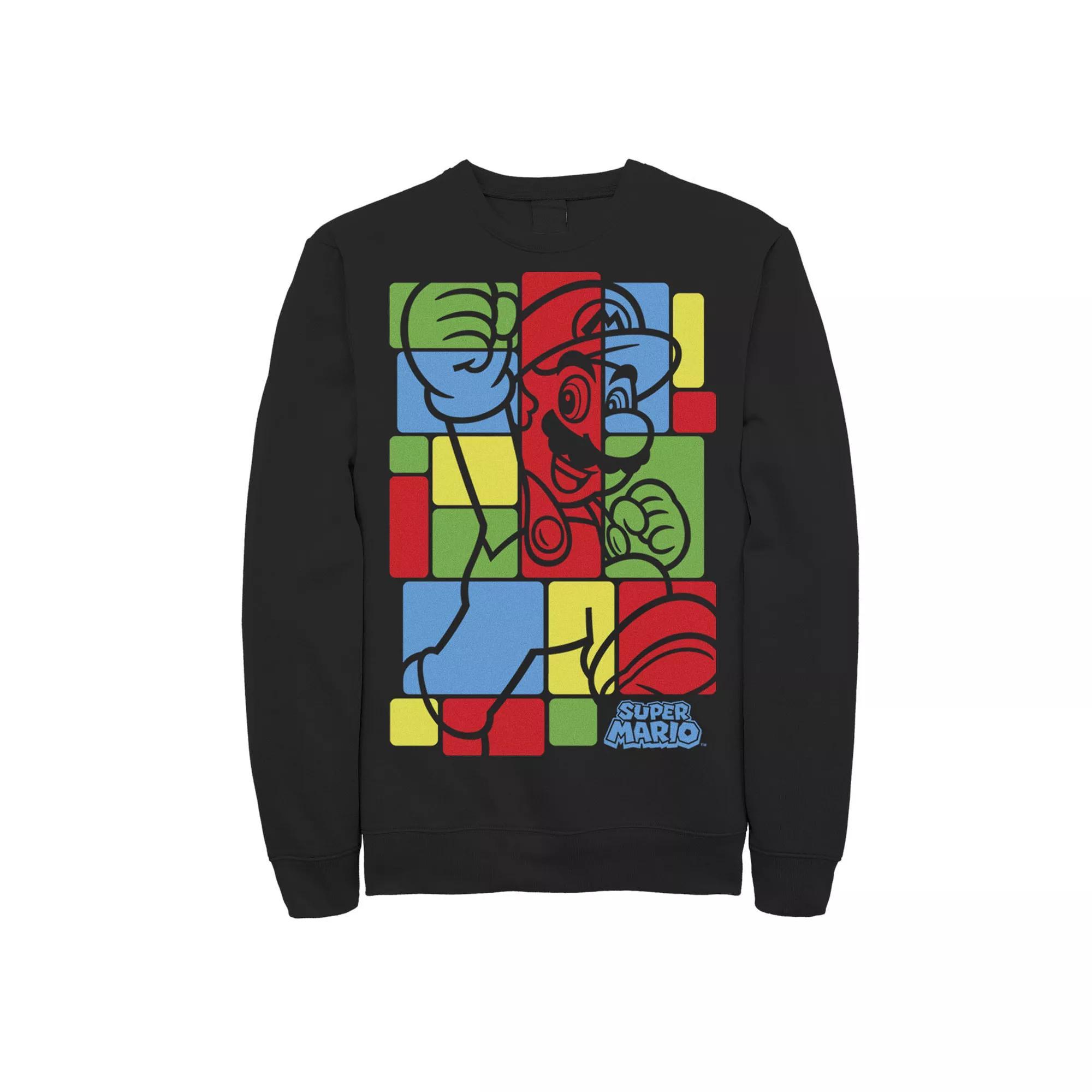Men's Nintendo Super Mario Colorful Squares Fill Classic Sweatshirt, Size: XL, Black Product Image