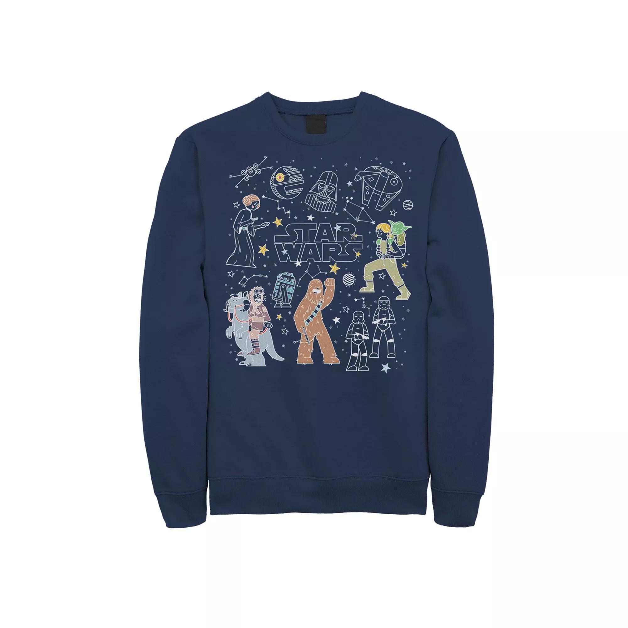 Men's Star Wars Group Shot Constellation Doodles Sweatshirt, Size: Medium, Blue Product Image