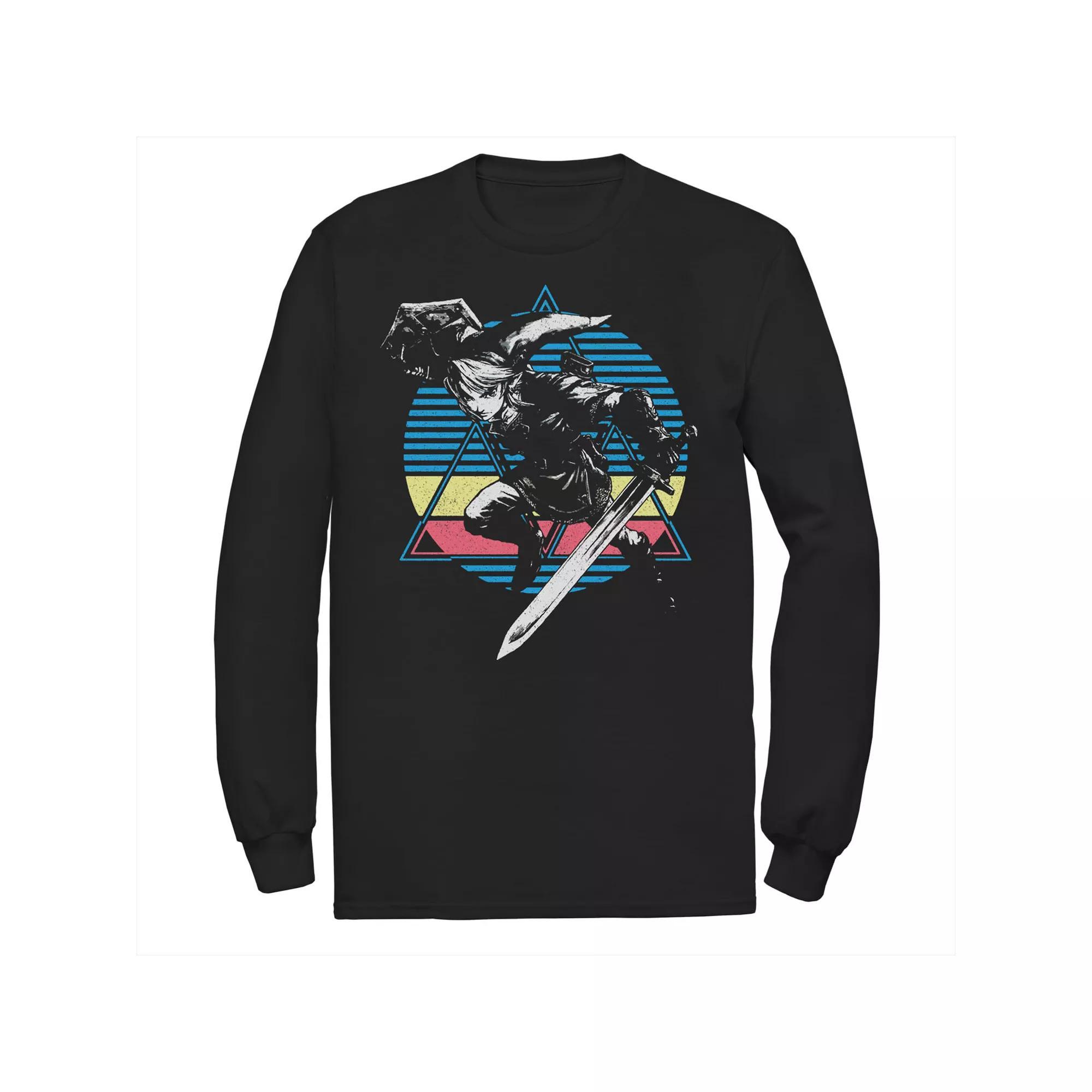 Big & Tall The Legend Of Zelda Link Stripes Background Long Sleeve, Men's, Size: Large Tall, Black Product Image