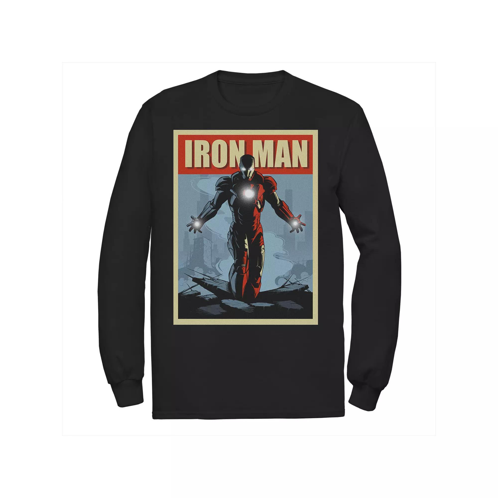 Men's Marvel Iron Man Rise From The Ashes Deco Style Long Sleeve Graphic Tee, Size: Small, Black Product Image