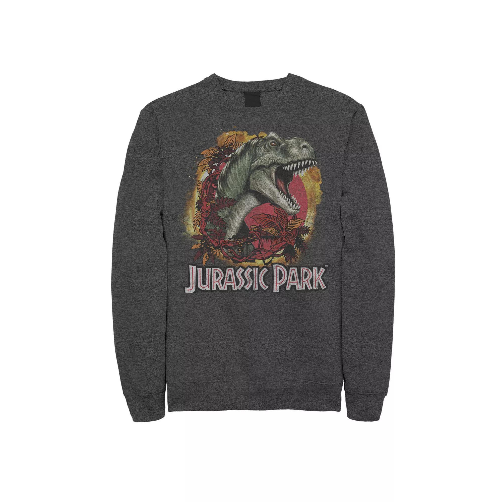 Men's Jurassic Park T-Rex Explosion Tropical Logo Graphic Fleece Pullover, Size: XXL, Grey Heather Product Image
