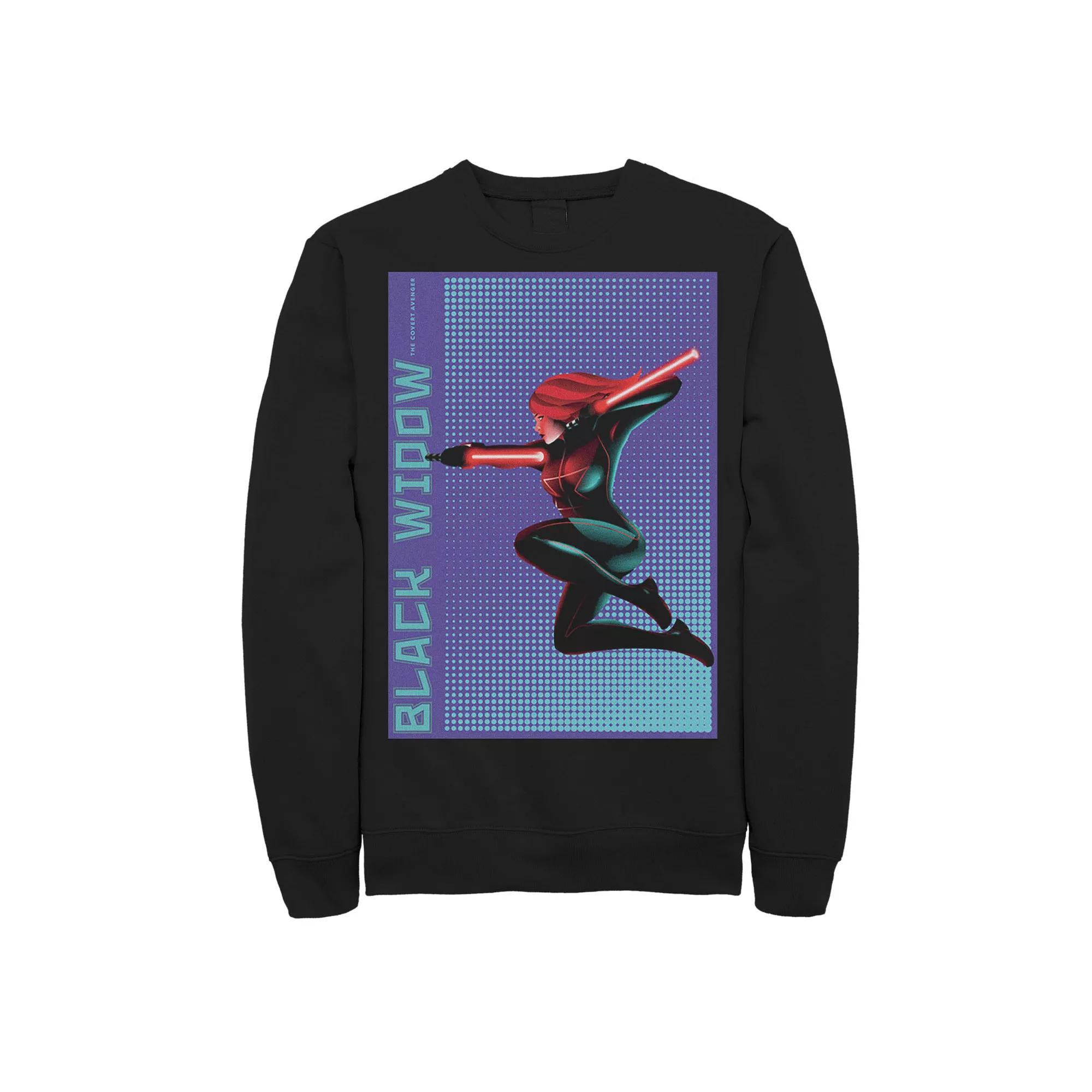 Men's Marvel Black Widow Halftone Pop Art Poster Sweatshirt, Size: Large, Blue Product Image