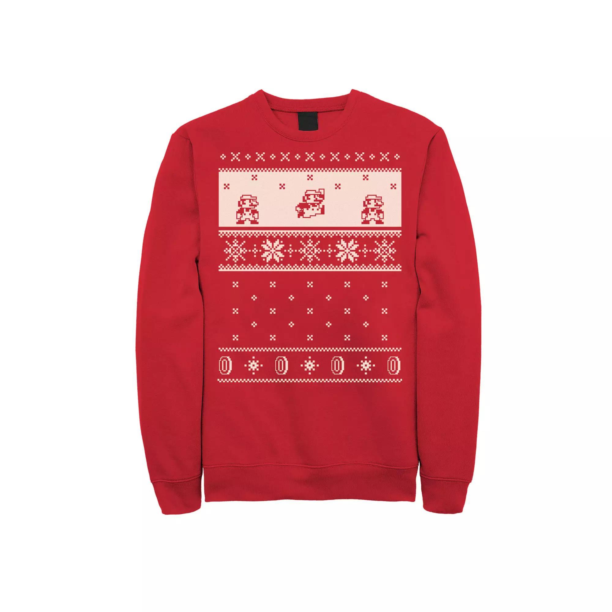 Men's Nintendo Super Mario Christmas Cream Pattern Fleece, Size: 3XL, Red Product Image