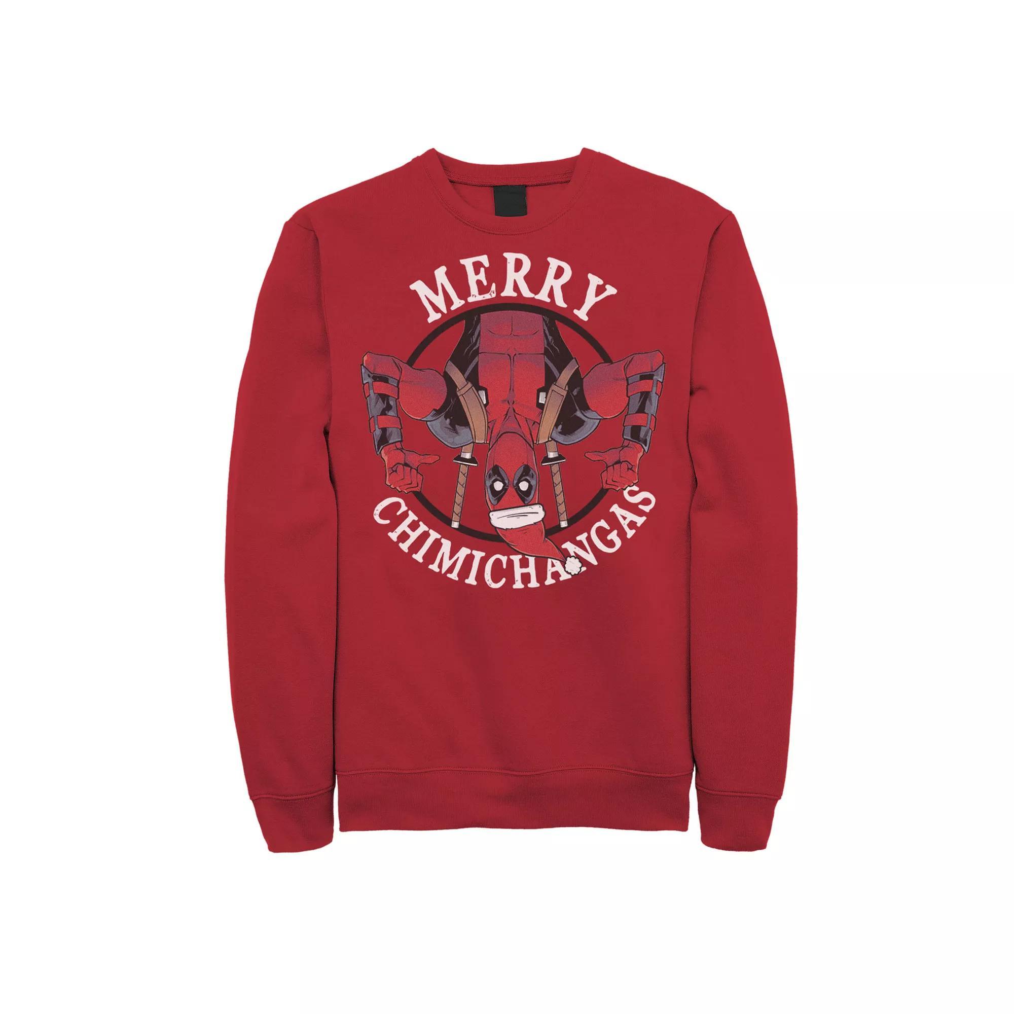 Men's Marvel Deadpool Merry Chimichangas Hanging Holiday Graphic Fleece Pullover, Size: 3XL, Red Product Image