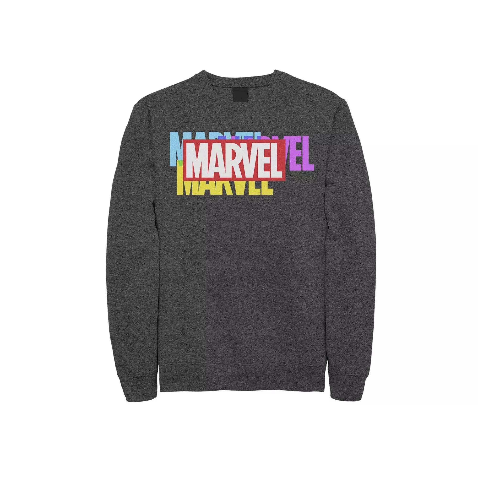 Men's Marvel Multi-Color Logo Sweatshirt, Size: Large, Grey Heather Product Image