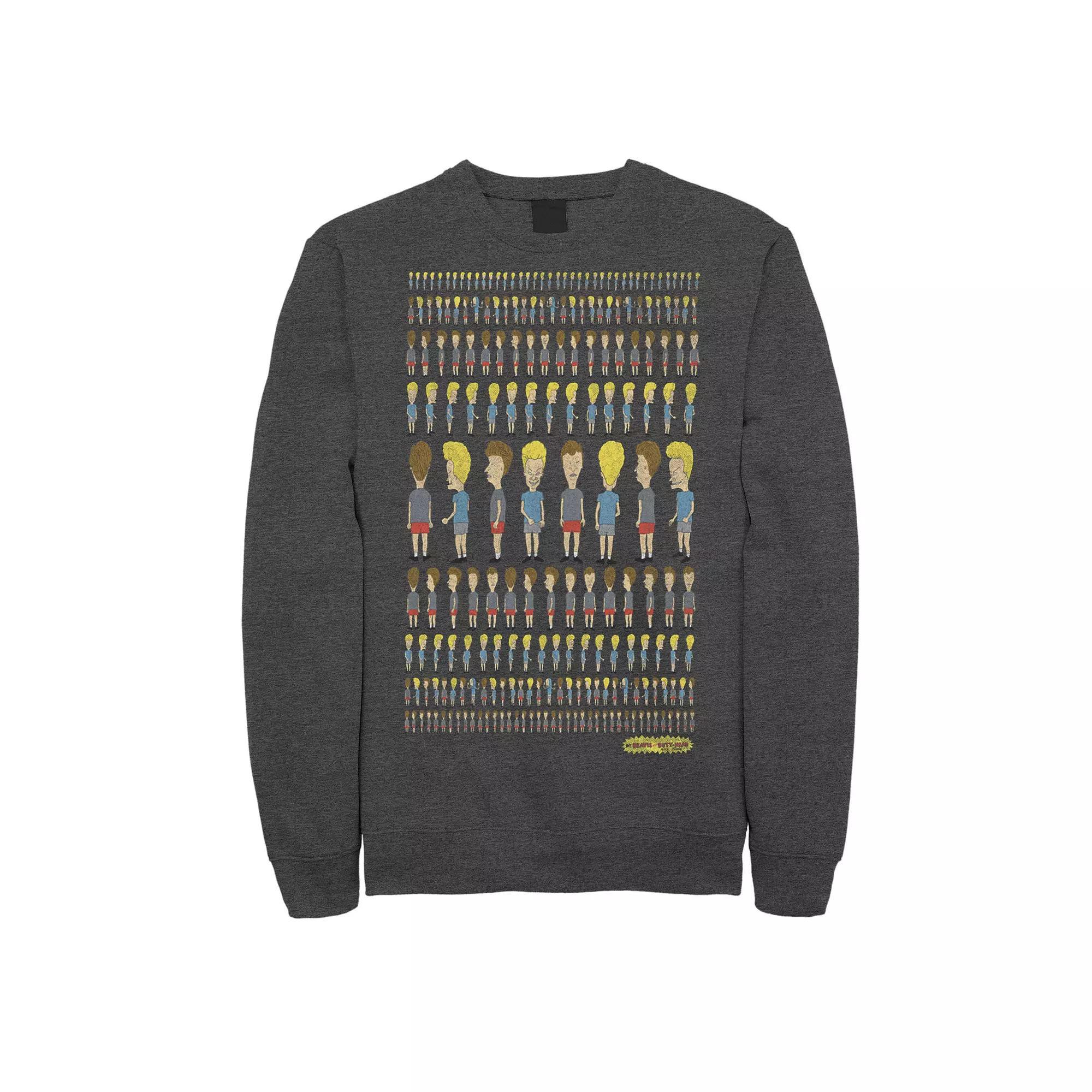 Men's Beavis And Butthead Patterns Rule Distressed Portrait Sweatshirt, Size: Small, Grey Heather Product Image