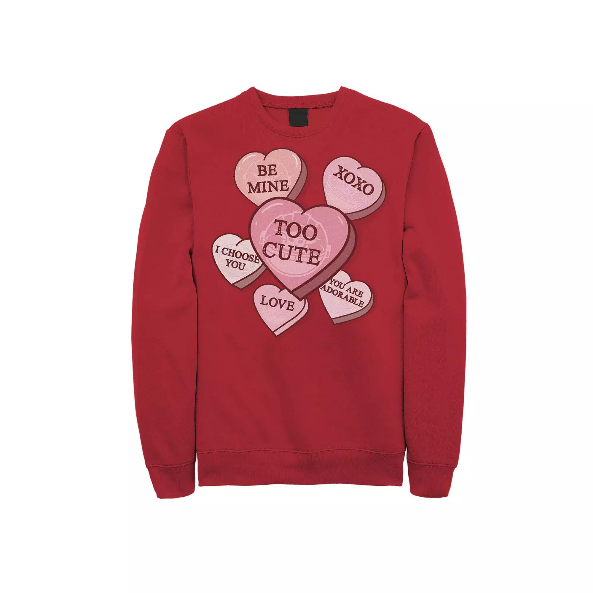 Men's Star Wars The Mandalorian The Child Valentine's Candy Hearts Sweatshirt, Size: Medium, Red Product Image