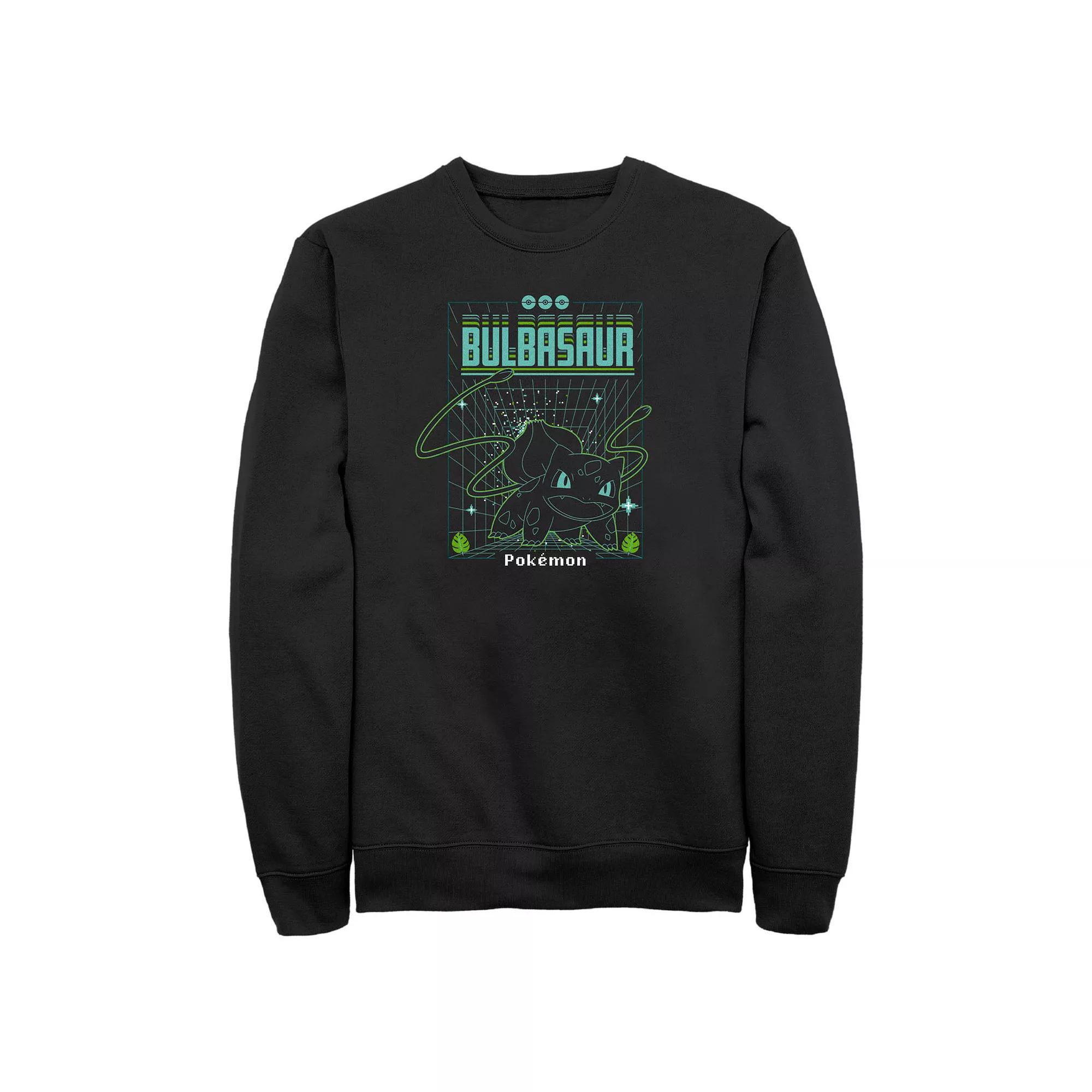 Men's Pokemon Bulbasaur Grid Background Graphic Fleece, Size: Large, Black Product Image