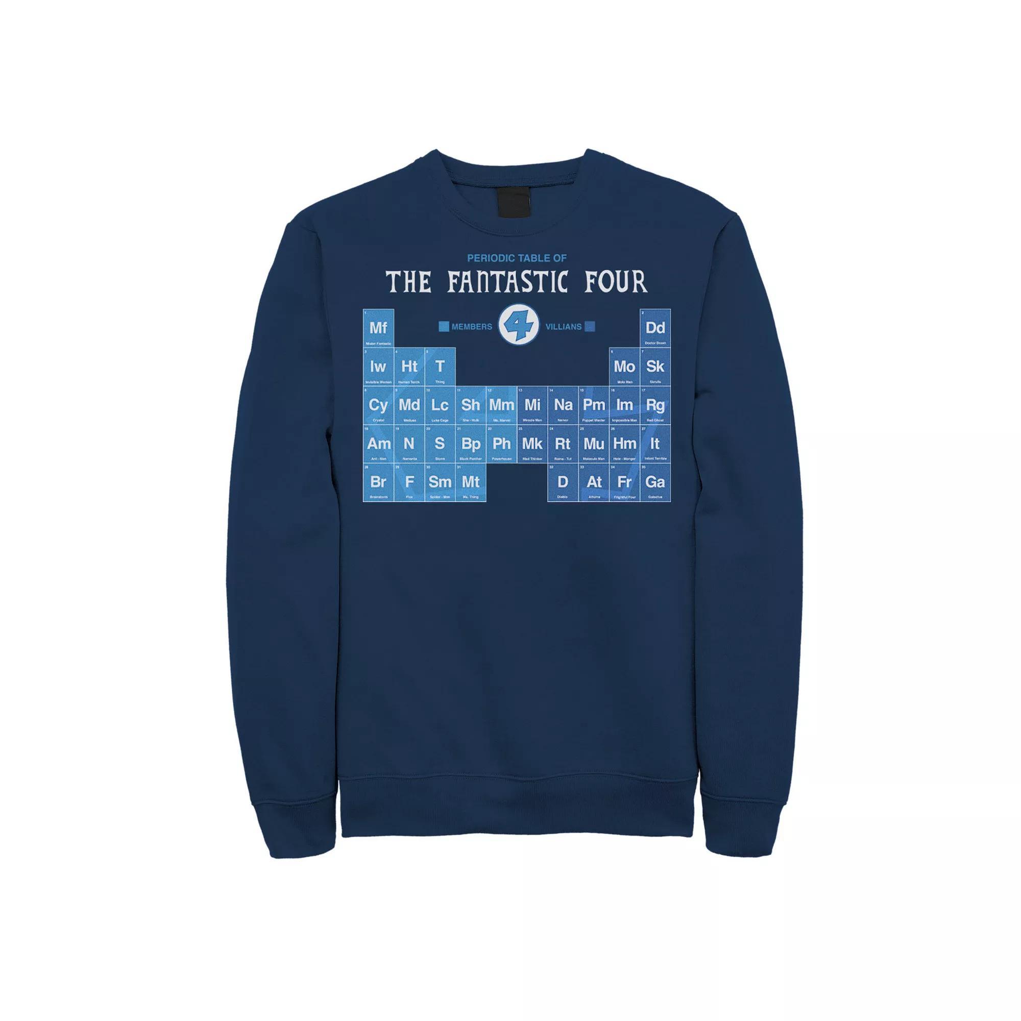 Men's Marvel Fantastic Four Members And Villains Periodic Table Sweatshirt, Size: Small, Blue Product Image