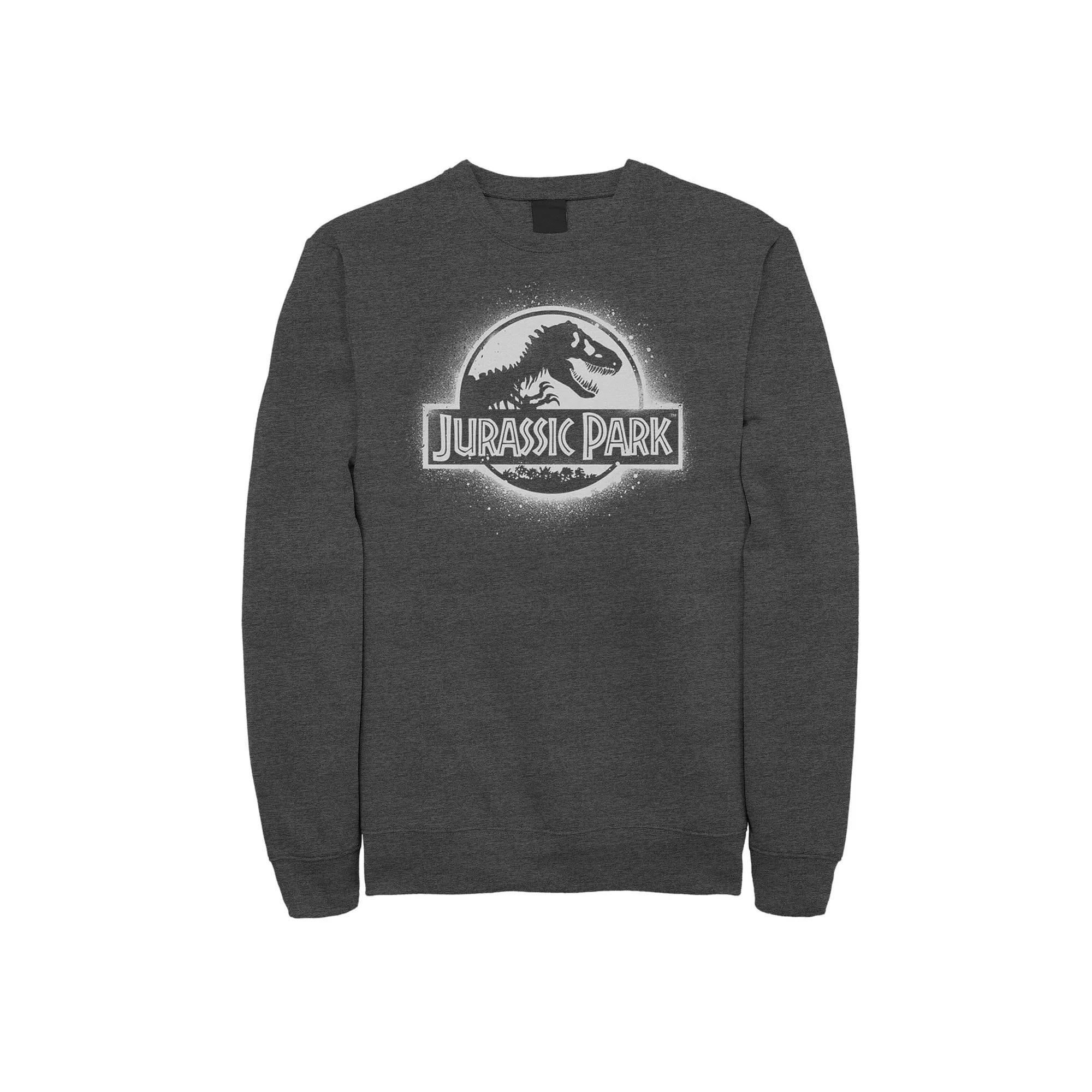 Men's Jurassic Park All White Spray Paint Stencil Movie Logo Sweashirt, Size: XL, Grey Heather Product Image