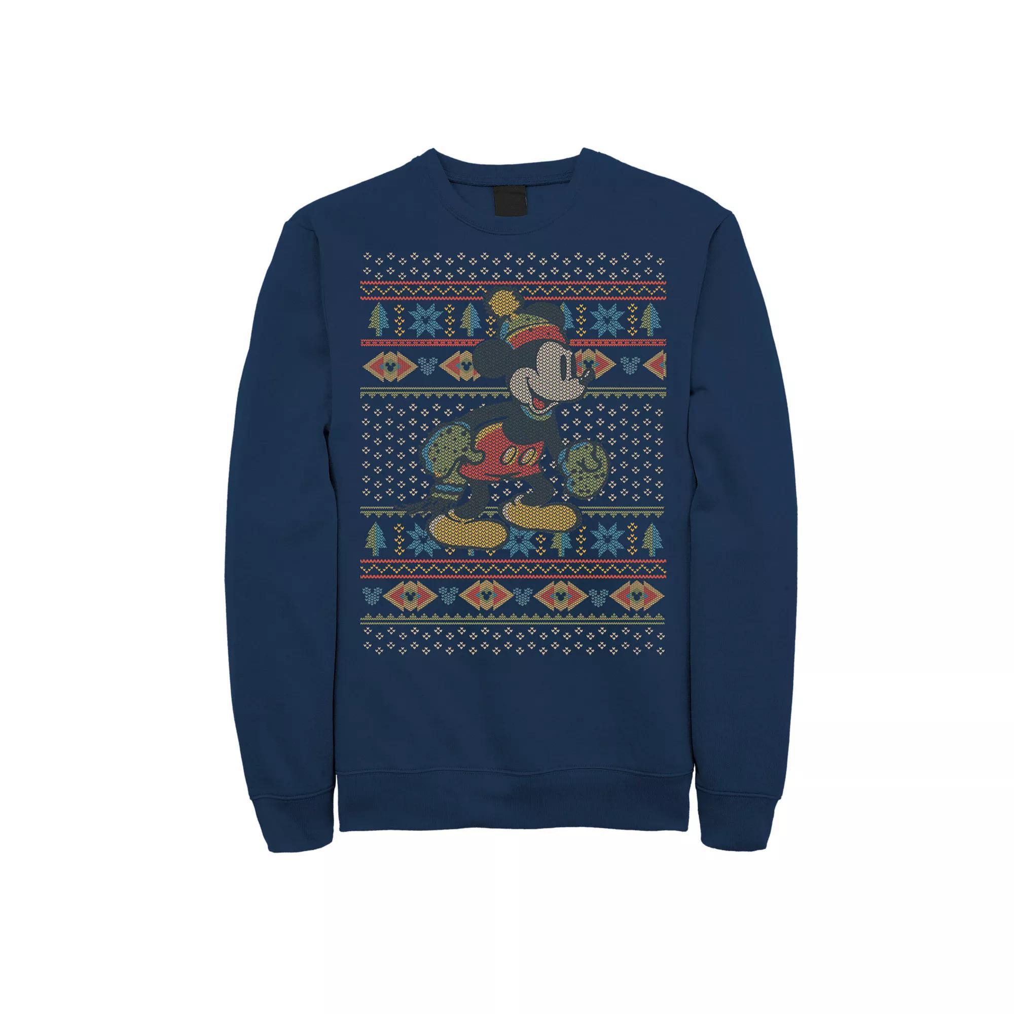 Disney's Mickey Mouse Christmas Sweater Style Men's Sweatshirt, Size: Small, Blue Product Image