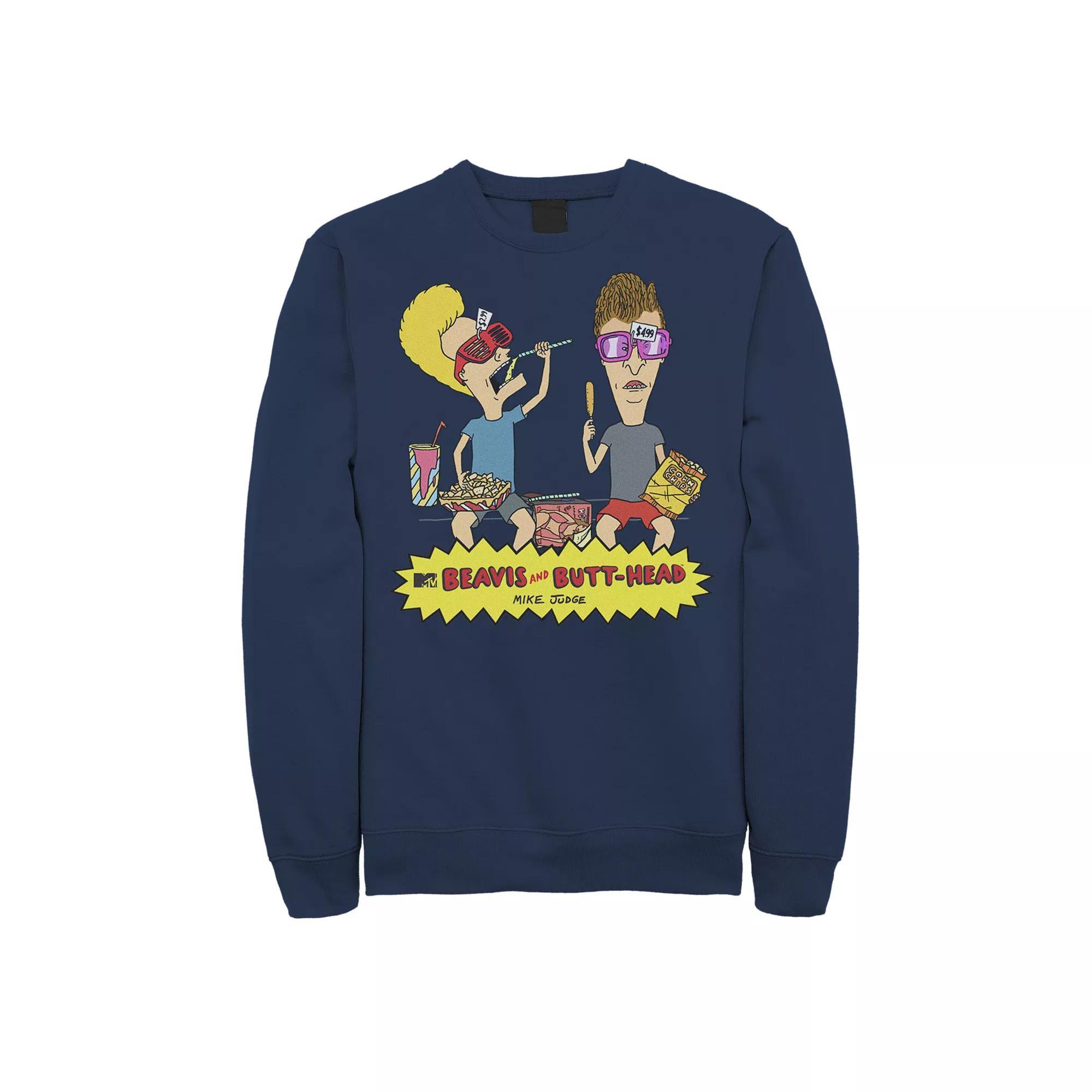 Men's Beavis & Butthead Snacks On The Curb Logo Sweatshirt, Size: XL, Blue Product Image