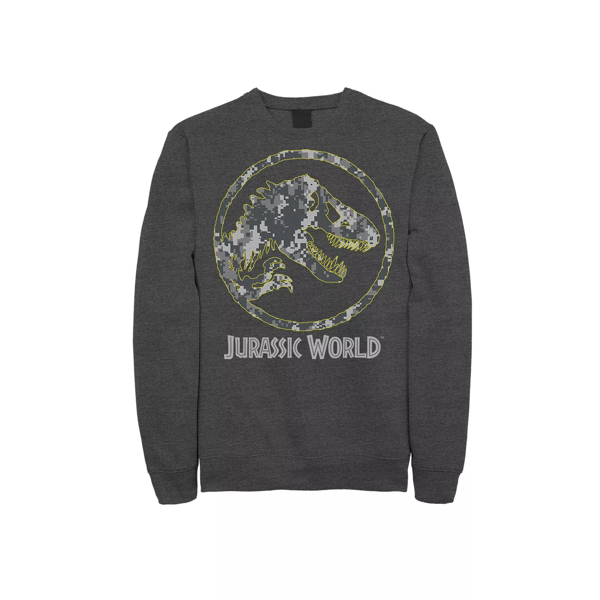 Mens Jurassic World Camouflage Yellow Outline Fossil Coin Logo Sweashirt Blue Product Image