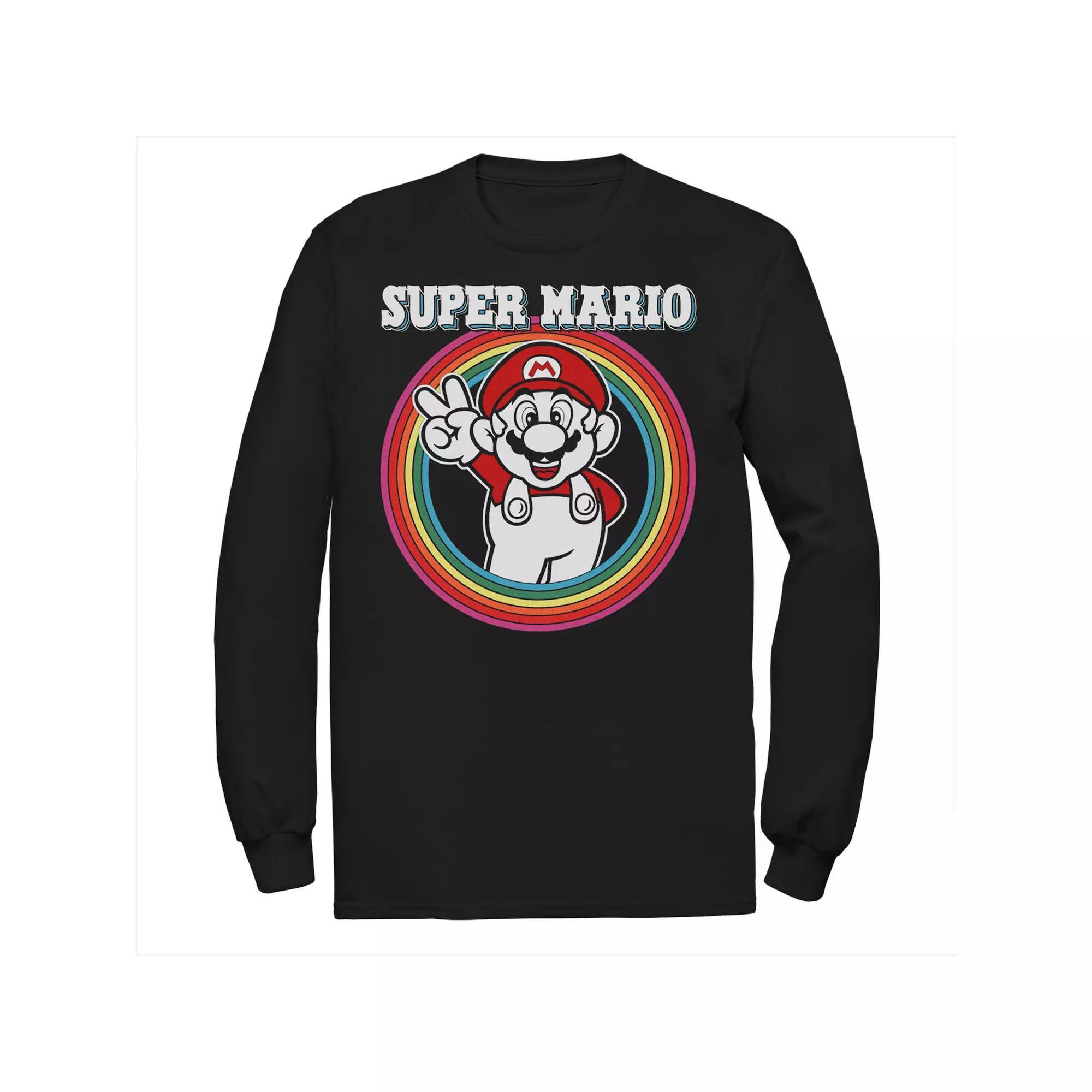 Men's Nintendo Super Mario Rainbow Mario Long Sleeve Tee, Size: 4XL, Black Product Image