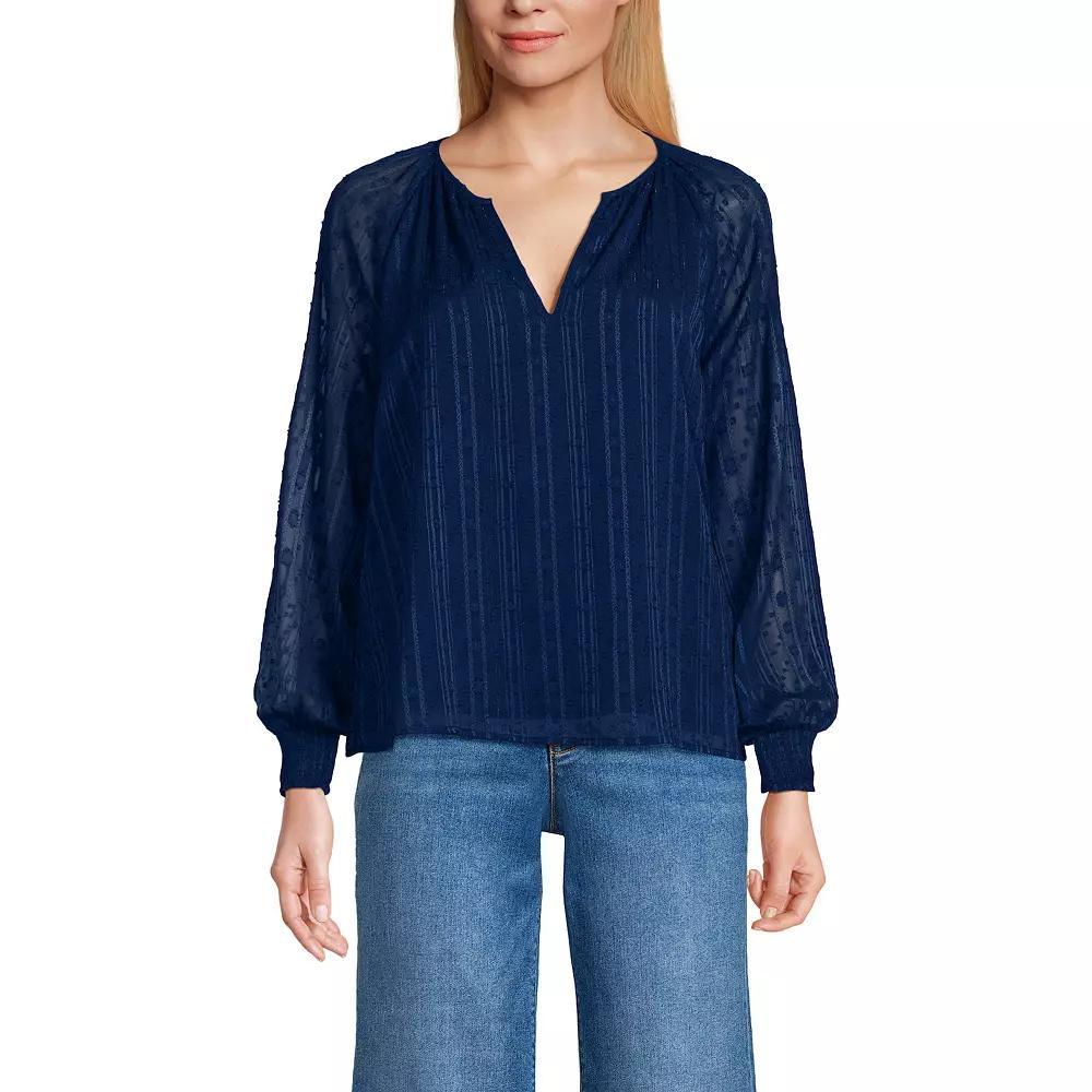 Women's Lands' End Clip Dot Chiffon Blouse, Size: Large, Fresh Ivory Product Image