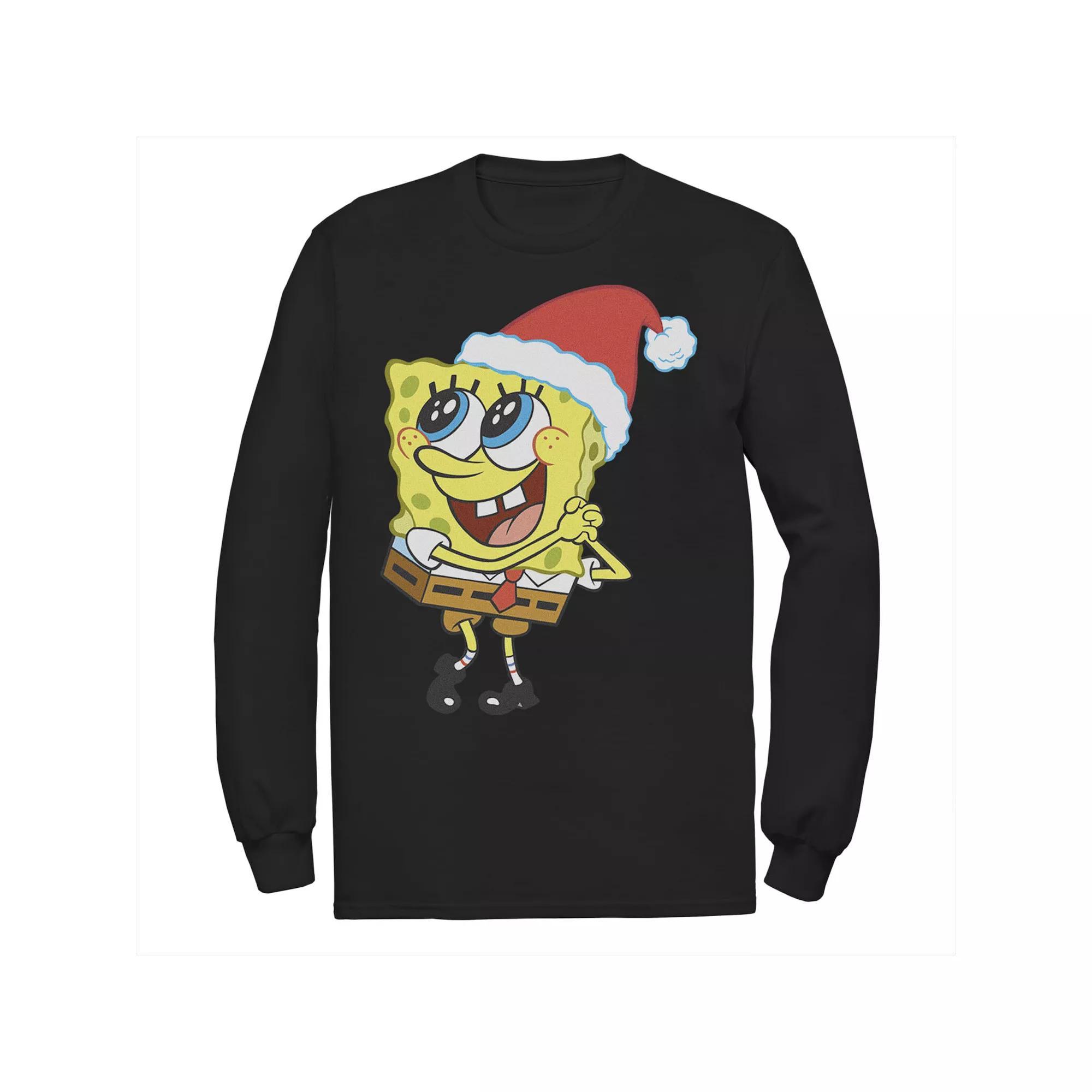 Men's Nickelodeon SpongeBob SquarePants Santa Hat Long Sleeve Tee, Size: XXL, Blue Product Image