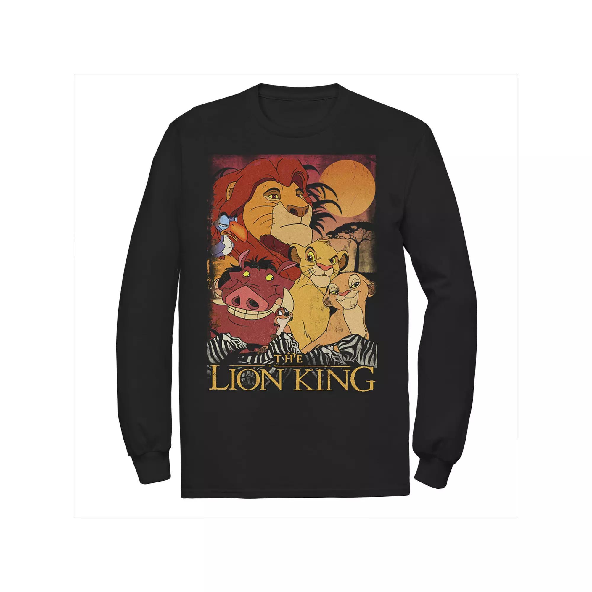 Disney's The Lion King Men's Happy Group Shot Sunset Vintage Poster Tee, Size: Medium, Black Product Image