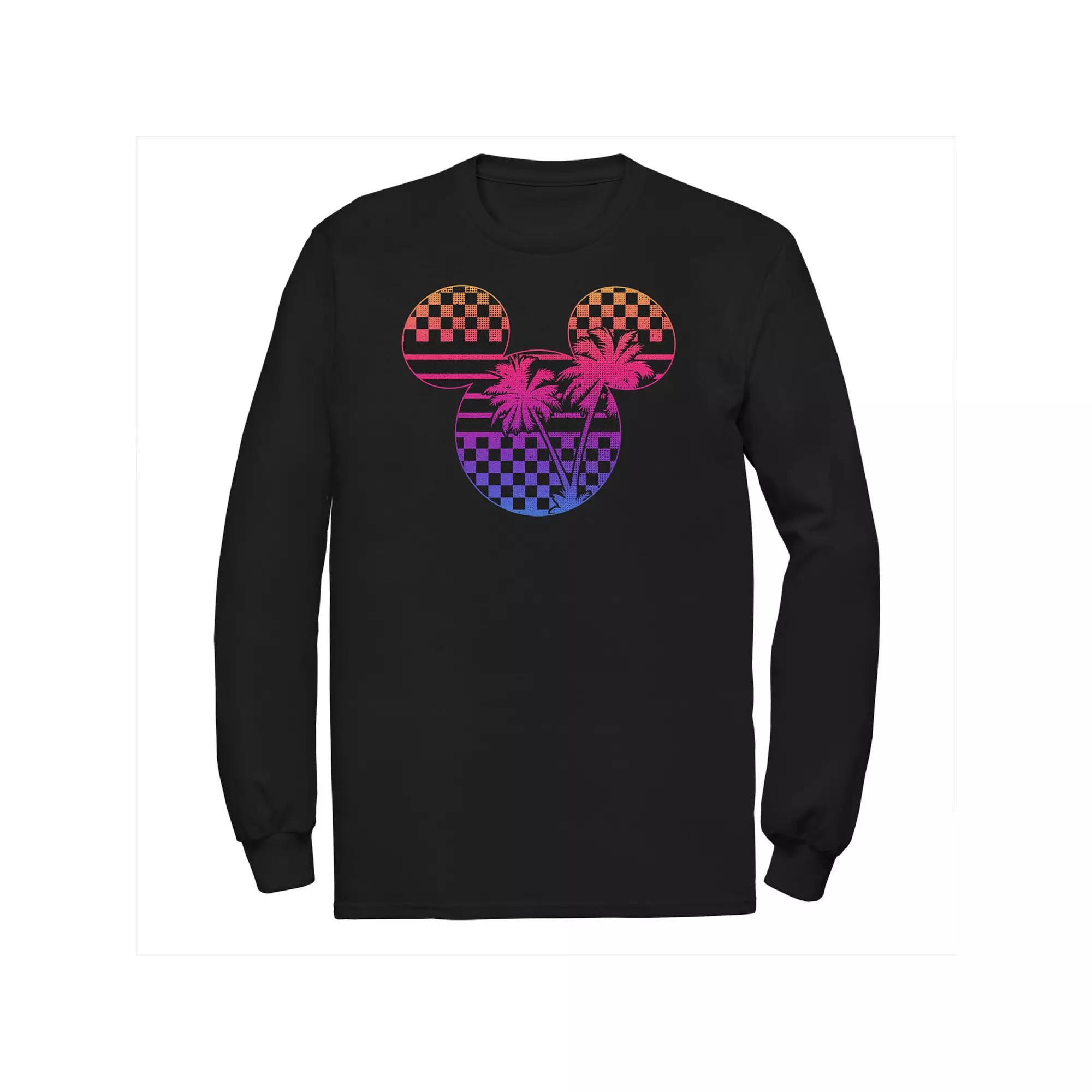 Disney's Mickey Mouse Big & Tall Gradient Checker Palm Tree Head Print Long Sleeve, Men's, Size: 3XL, Black Product Image