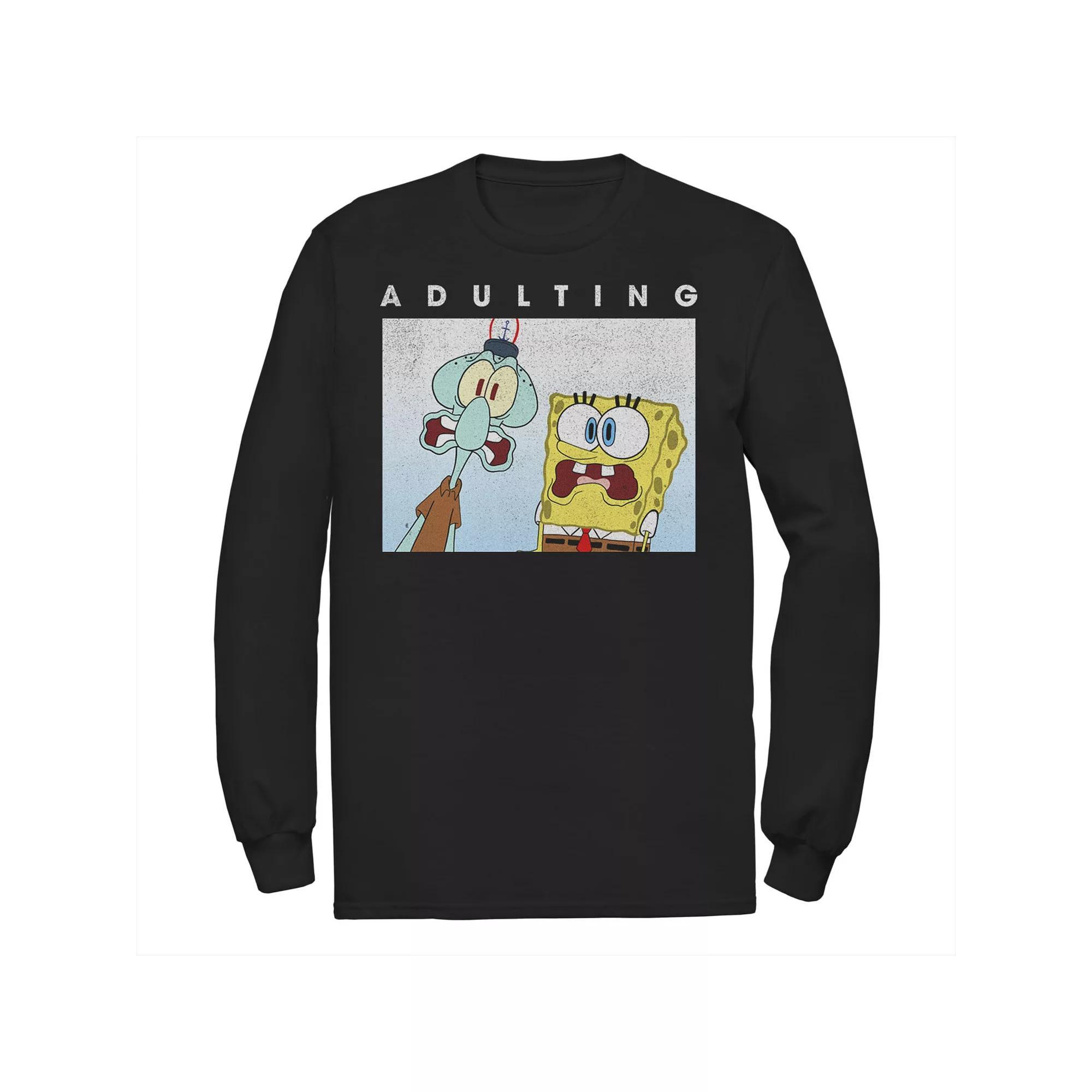 Men's SpongeBob SquarePants & Squidward Scared Of Adulting Tee, Size: Medium, Black Product Image