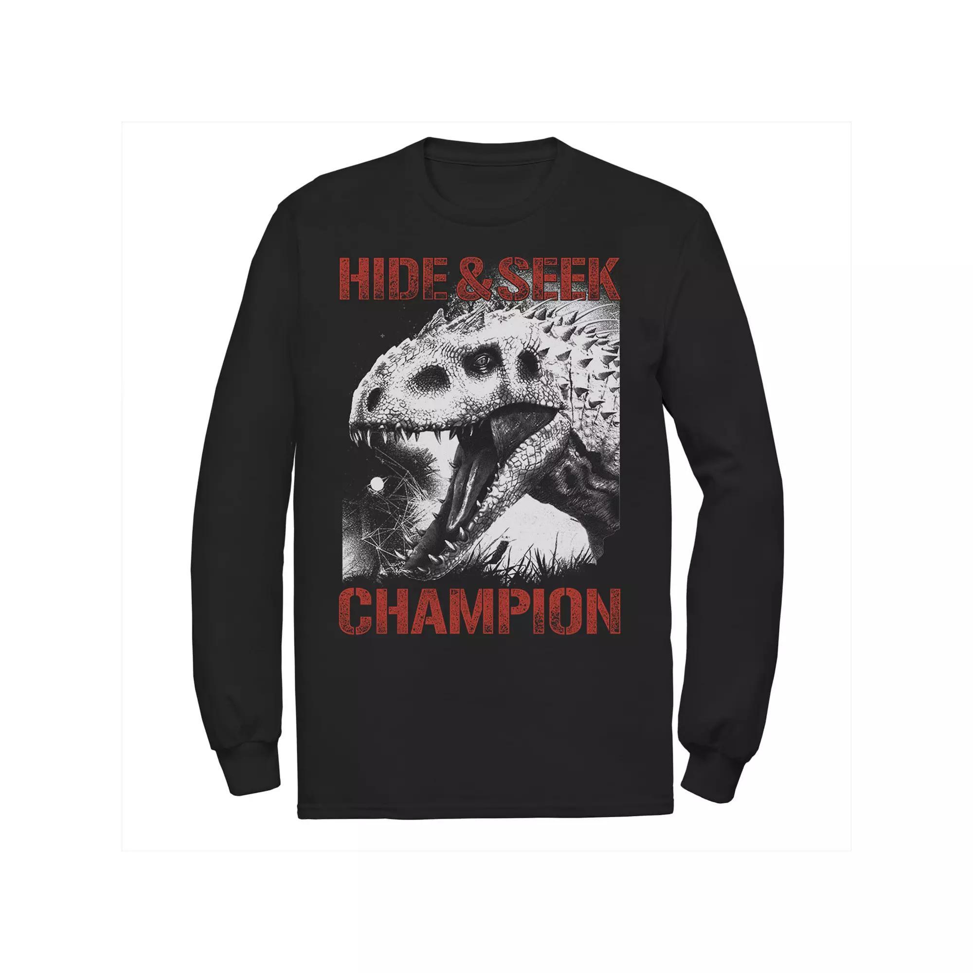 Men's Jurassic World Indominus Hide & Seek Champ Long Sleeve Graphic Tee, Size: Large, Black Product Image