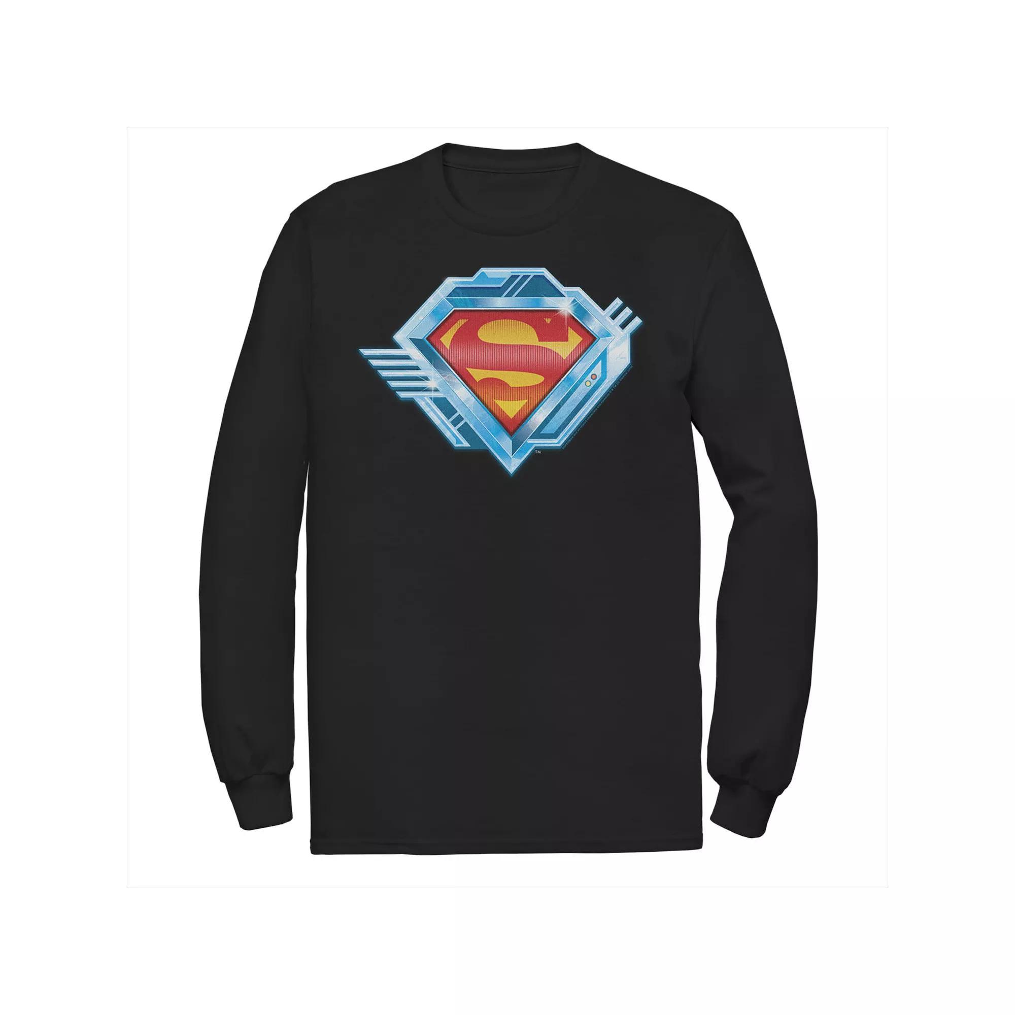 Men's DC Comics Superman Chrome Chest Logo Long Sleeve Graphic Tee, Size: Large, Black Product Image