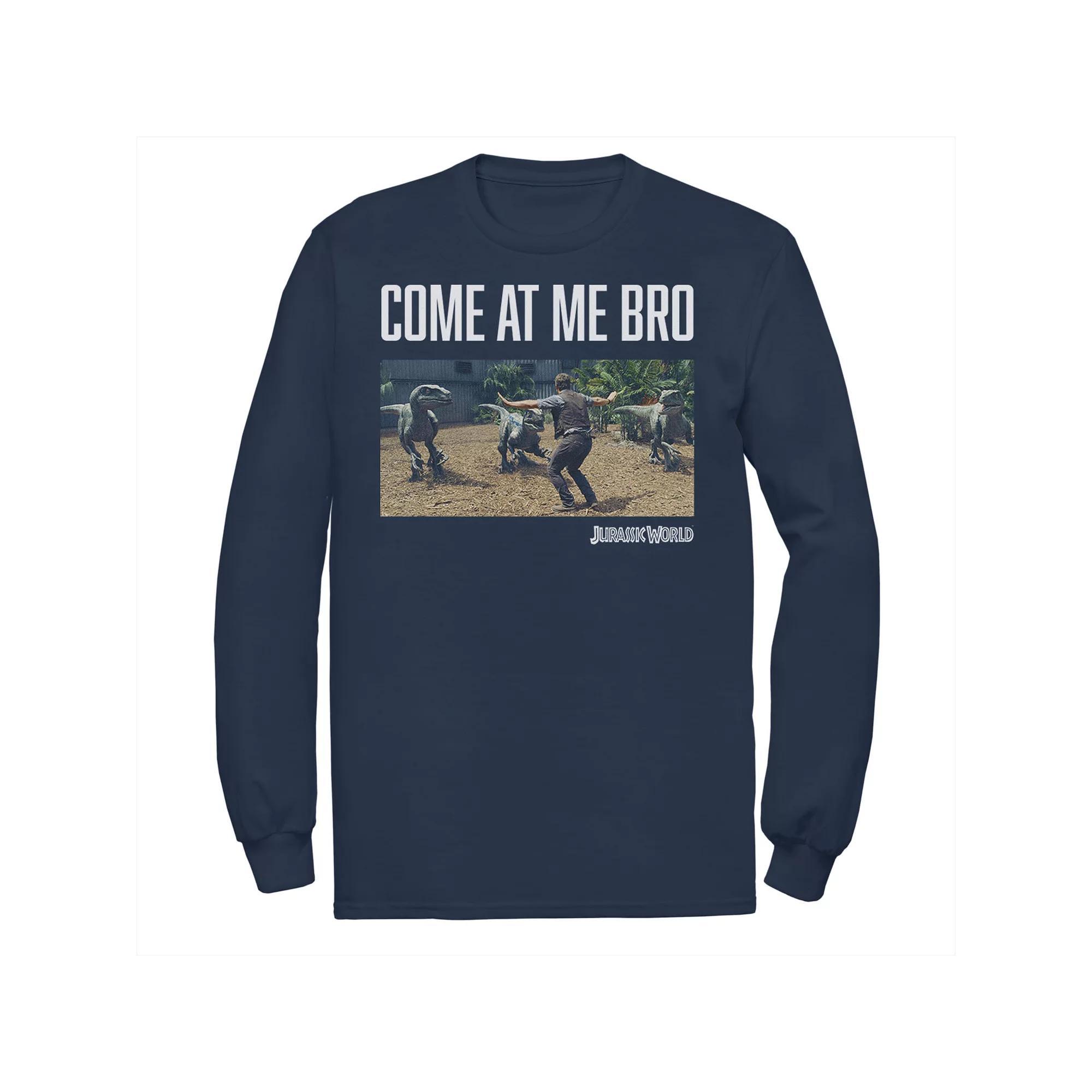 Mens Jurassic World Come At Me Bro Movie Still Long Sleeve Graphic Tee Blue Product Image