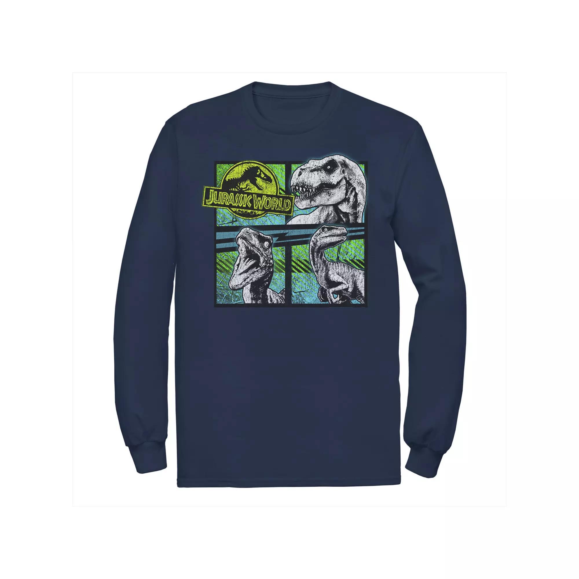 Men's Jurassic World Dinosaurs Group Of 3 Neon Long Sleeve Graphic Tee, Size: Small, Black Product Image