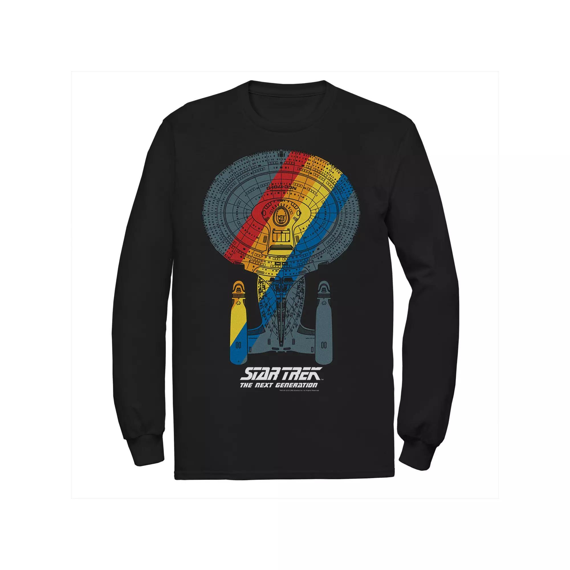 Men's Star Trek Next Generation Retro Rainbow Ship Tee, Size: Medium, Black Product Image