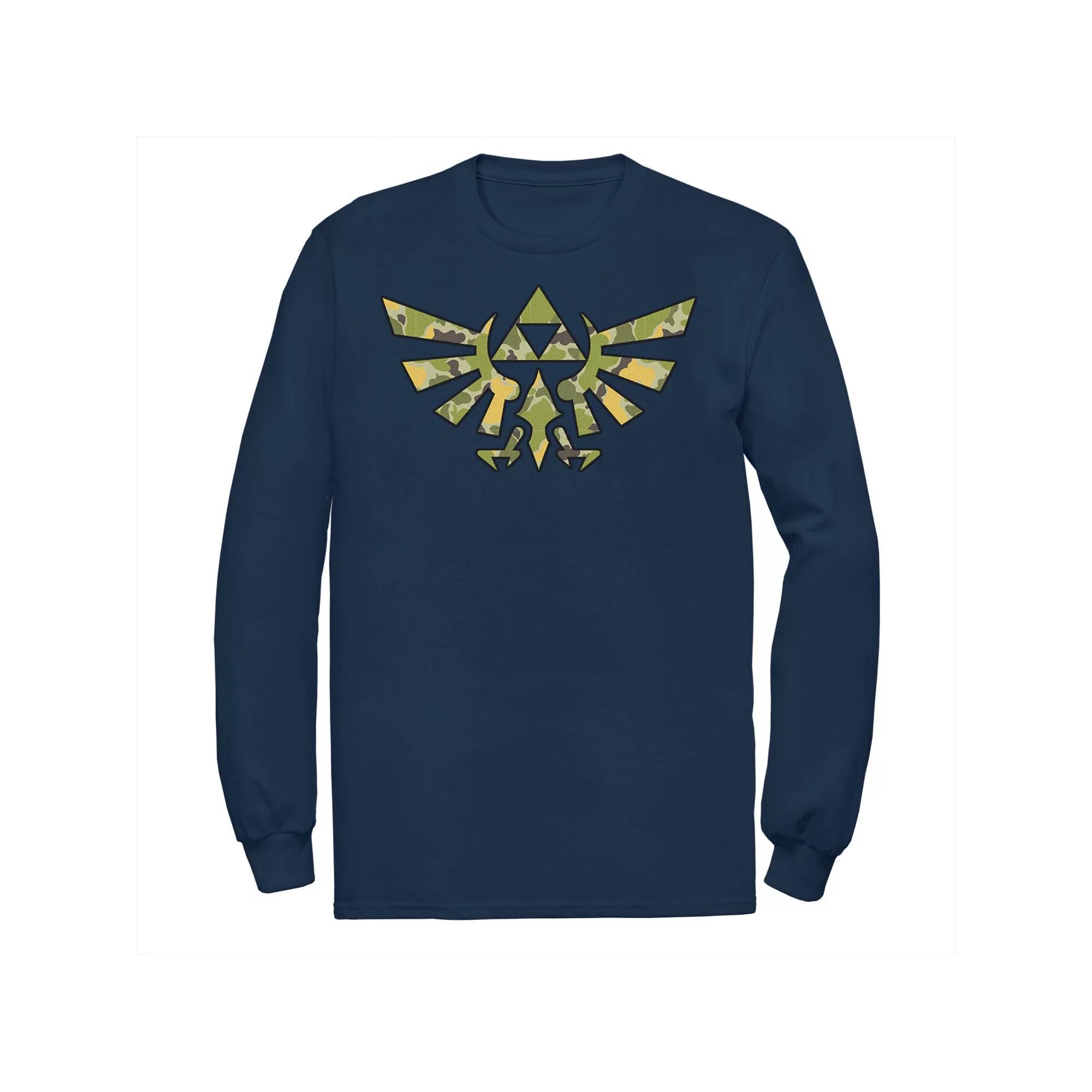 Men's The Legend Of Zelda Camo Crest Long Sleeve Tee, Size: 3XL Tall, Blue Product Image
