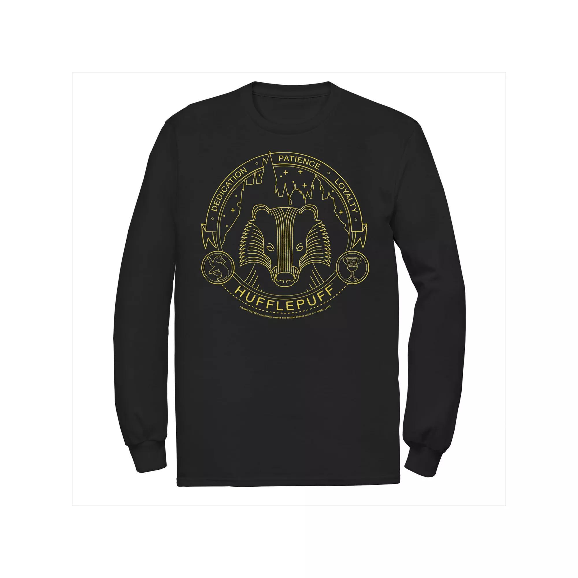 Mens Harry Potter Hufflepuff Symbol Line Art Long Sleeve Graphic Tee Product Image
